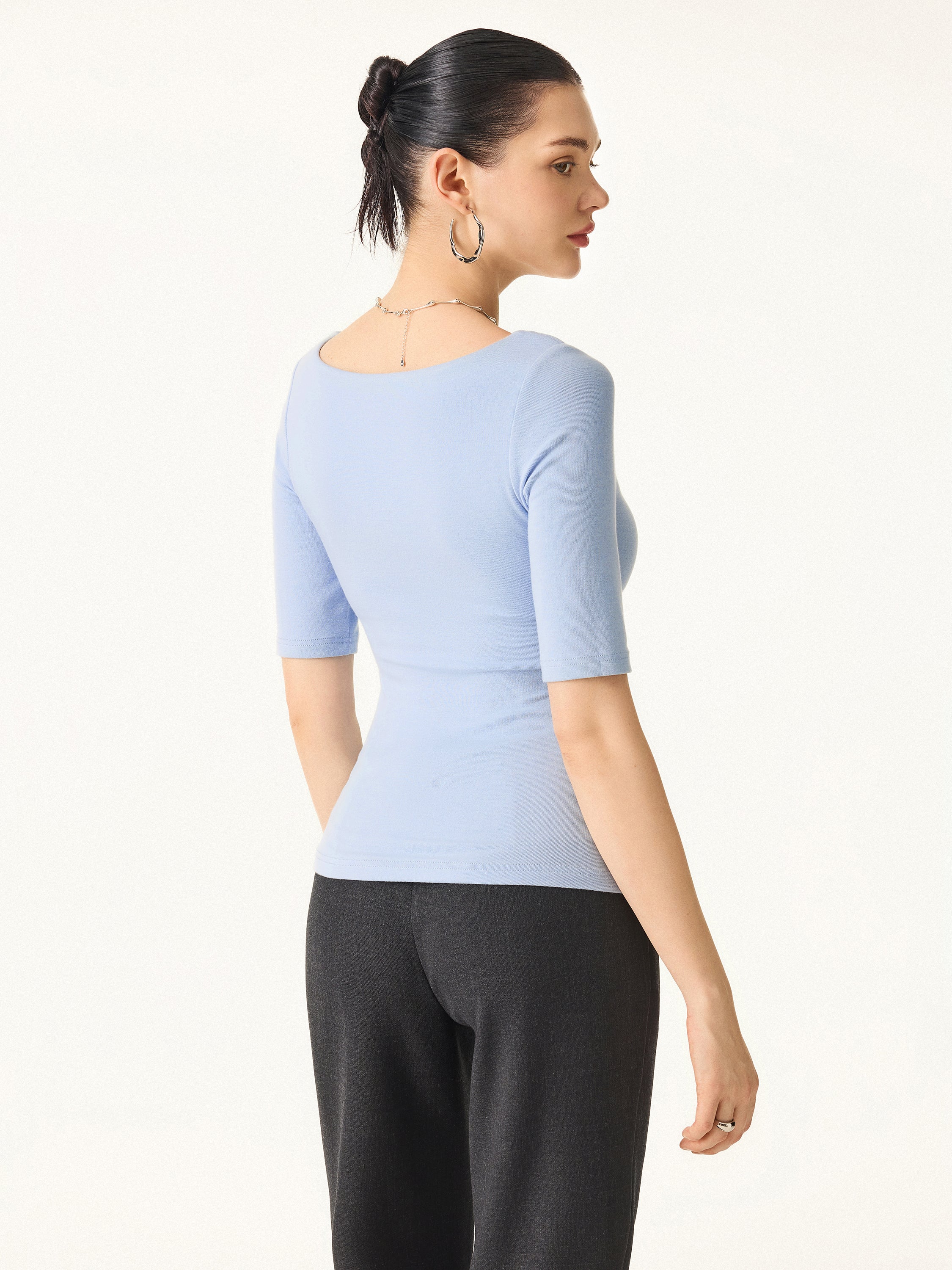 Essential Square Neck Elbow Length Sleeve Brami