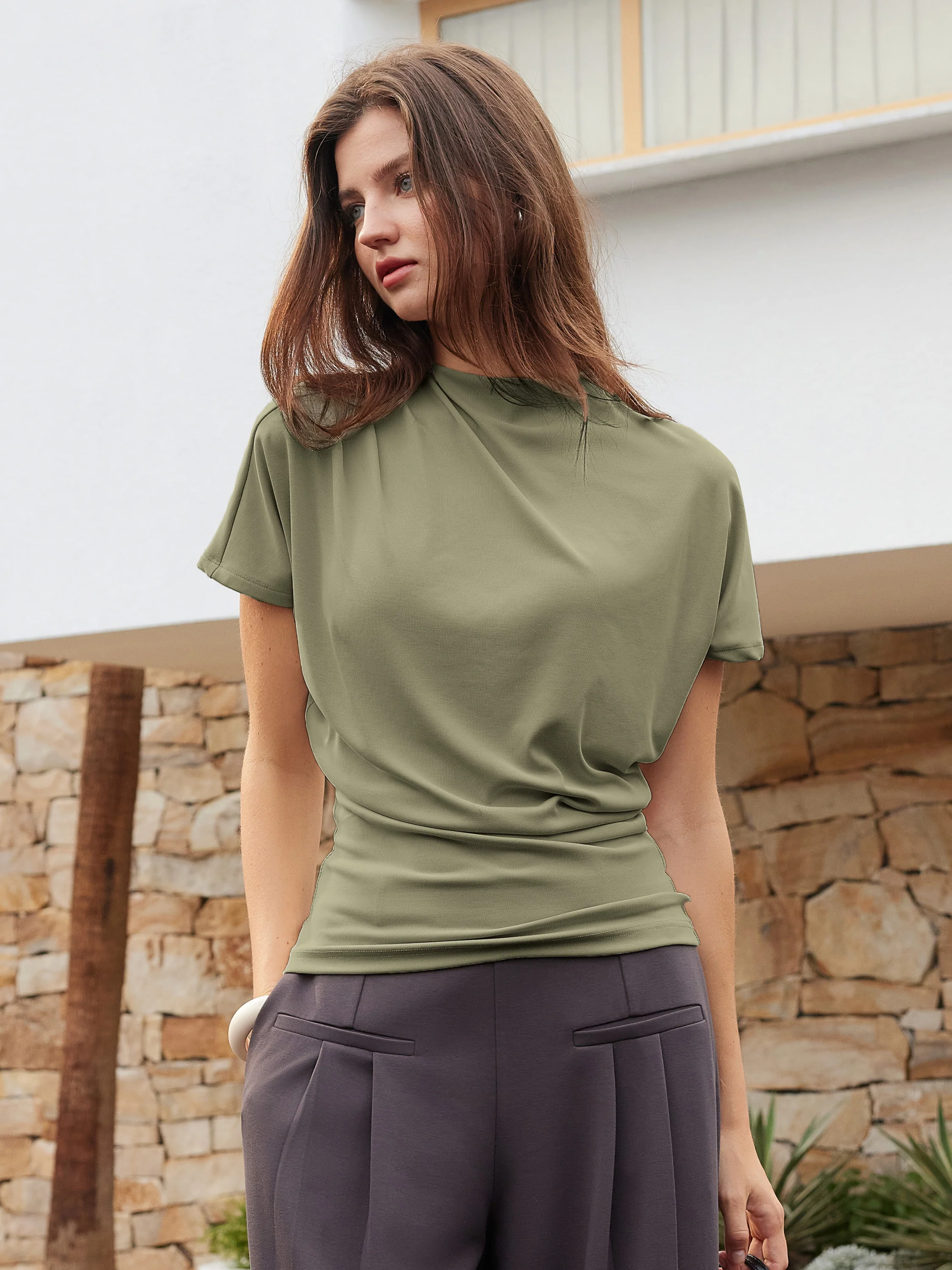 Mockneck Tucked Waist Define Top