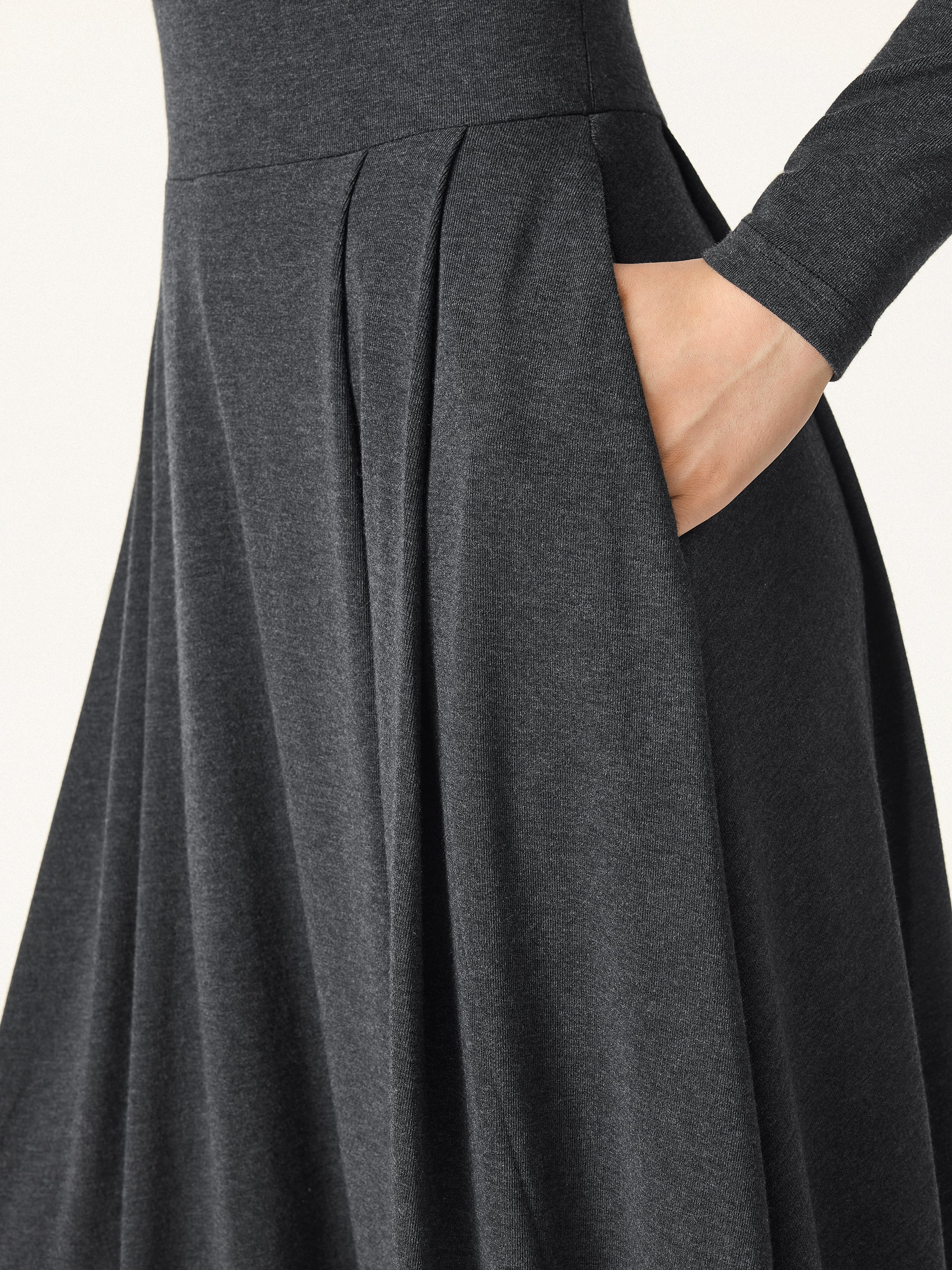 Light Warm Mockneck Pleated Midi Brami Dress with Pockets