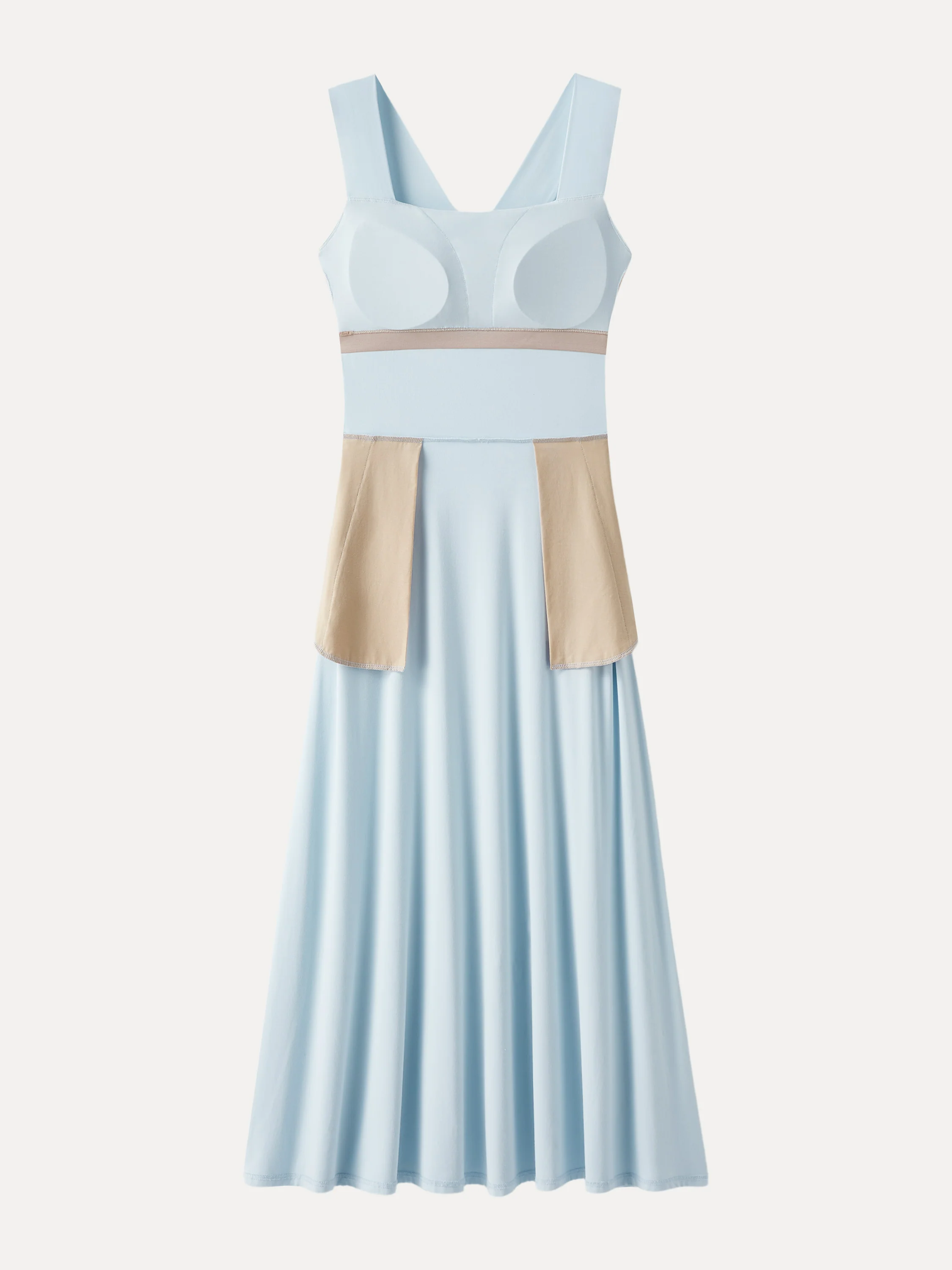 Flowy Square Neck Wide Straps Midi Brami Dress with Pockets