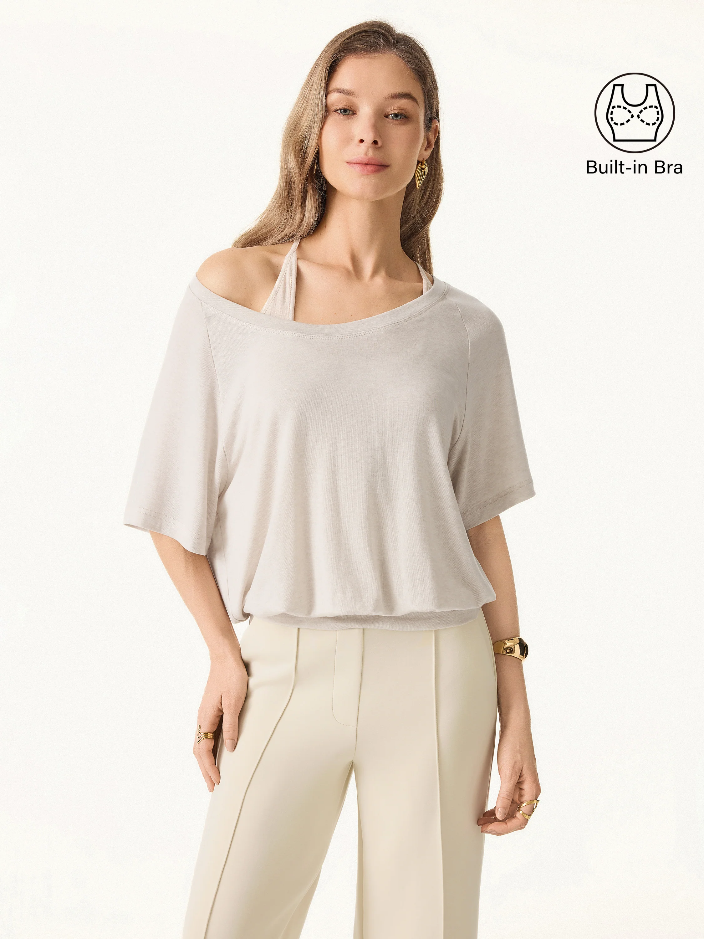 Lyocell Wool Boatneck 2-in-1 Brami Top