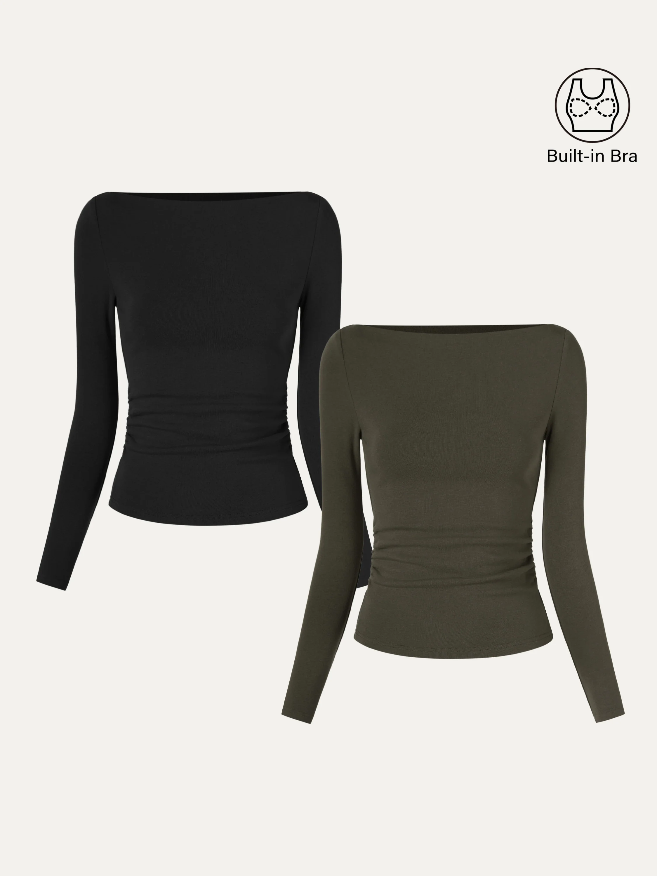 Contemporary Side-Ruched Boatneck Bra Top