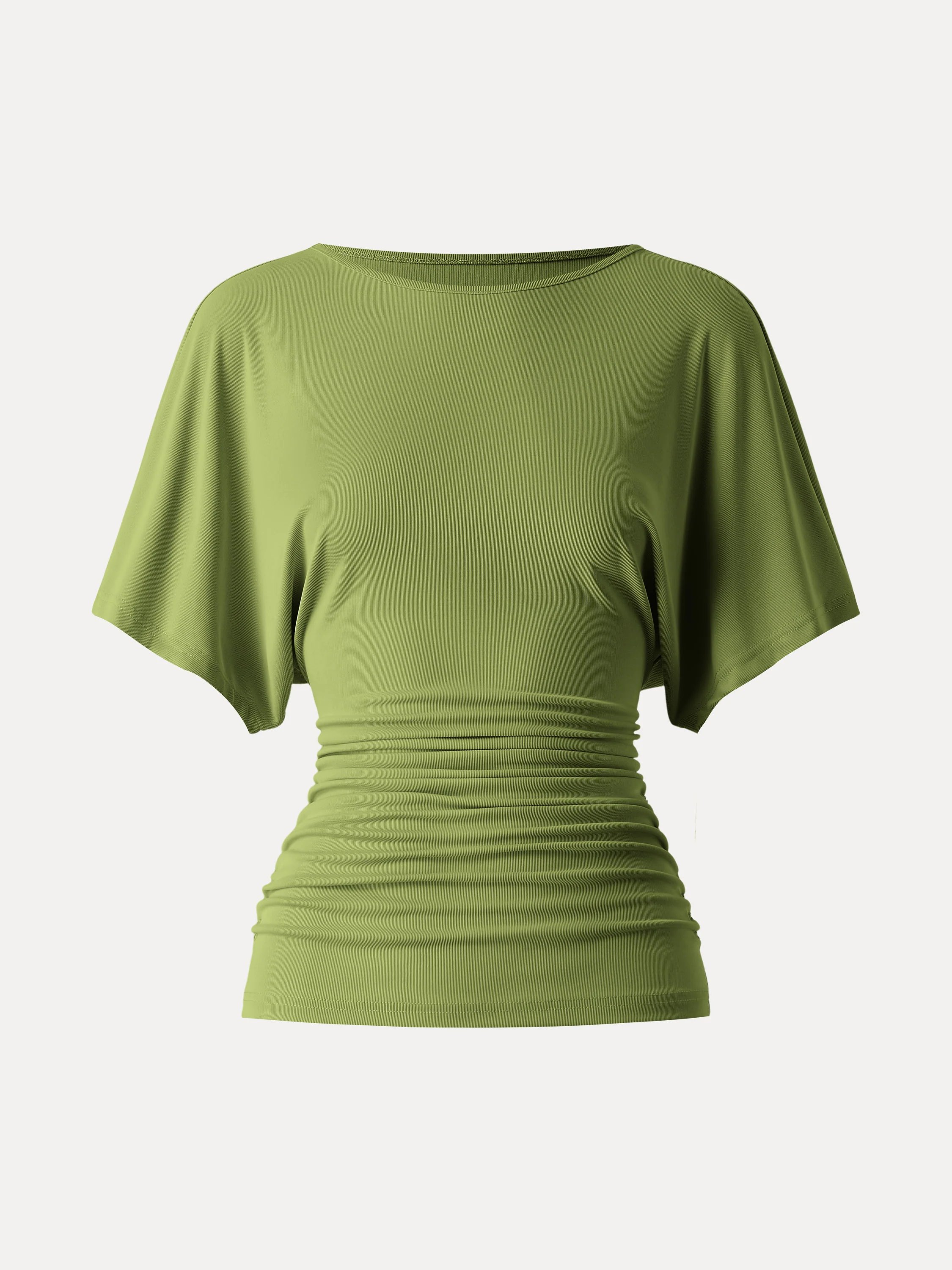 Easy Boatneck Batwing Sleeve Side Ruched Top