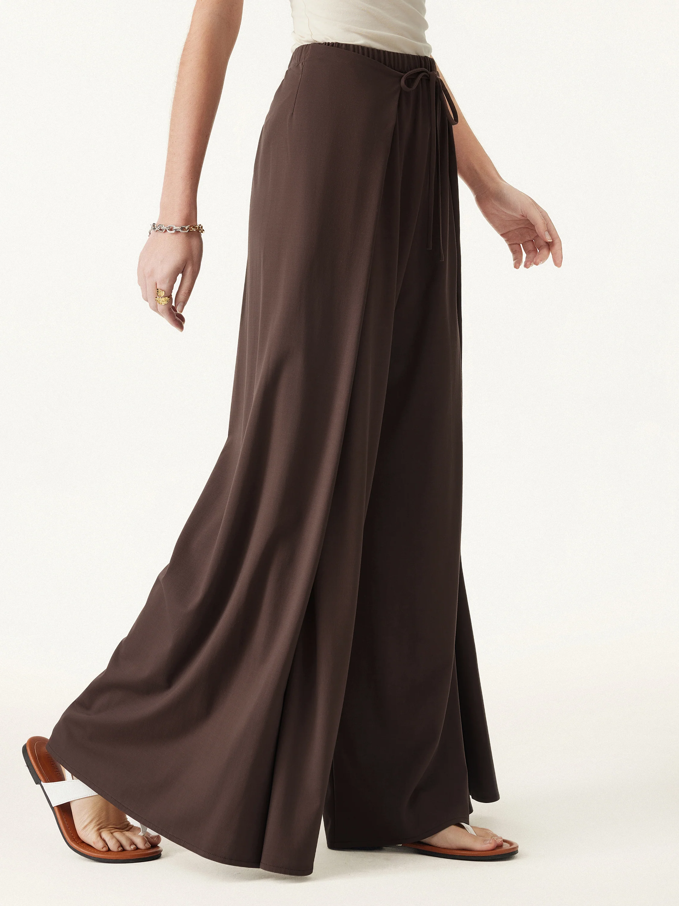 Bamboo Ponte Wrap Tie Palazzo Pants with Pockets