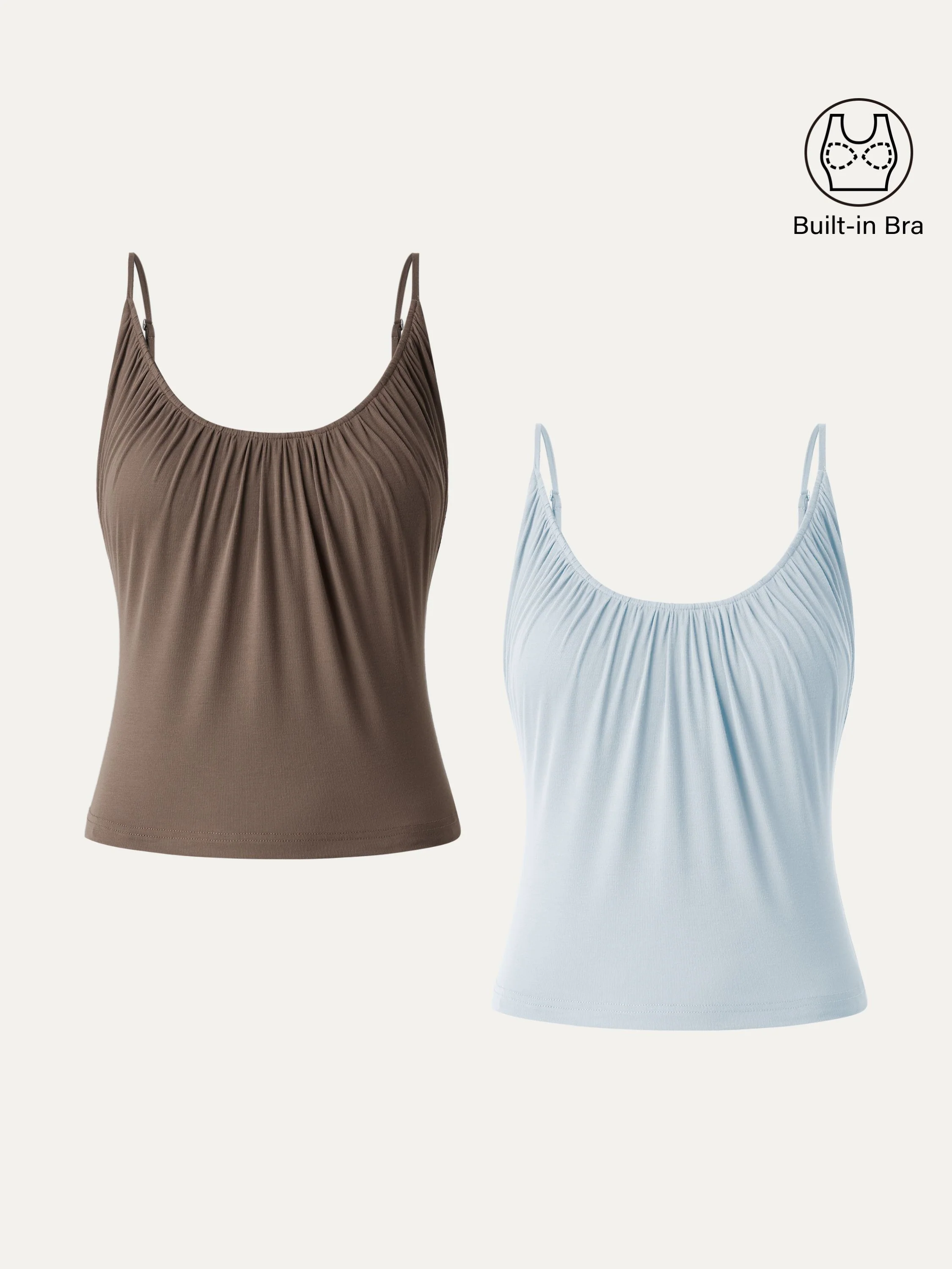 2Pcs Set Scoop Neck Gathered Spaghetti Brami Top