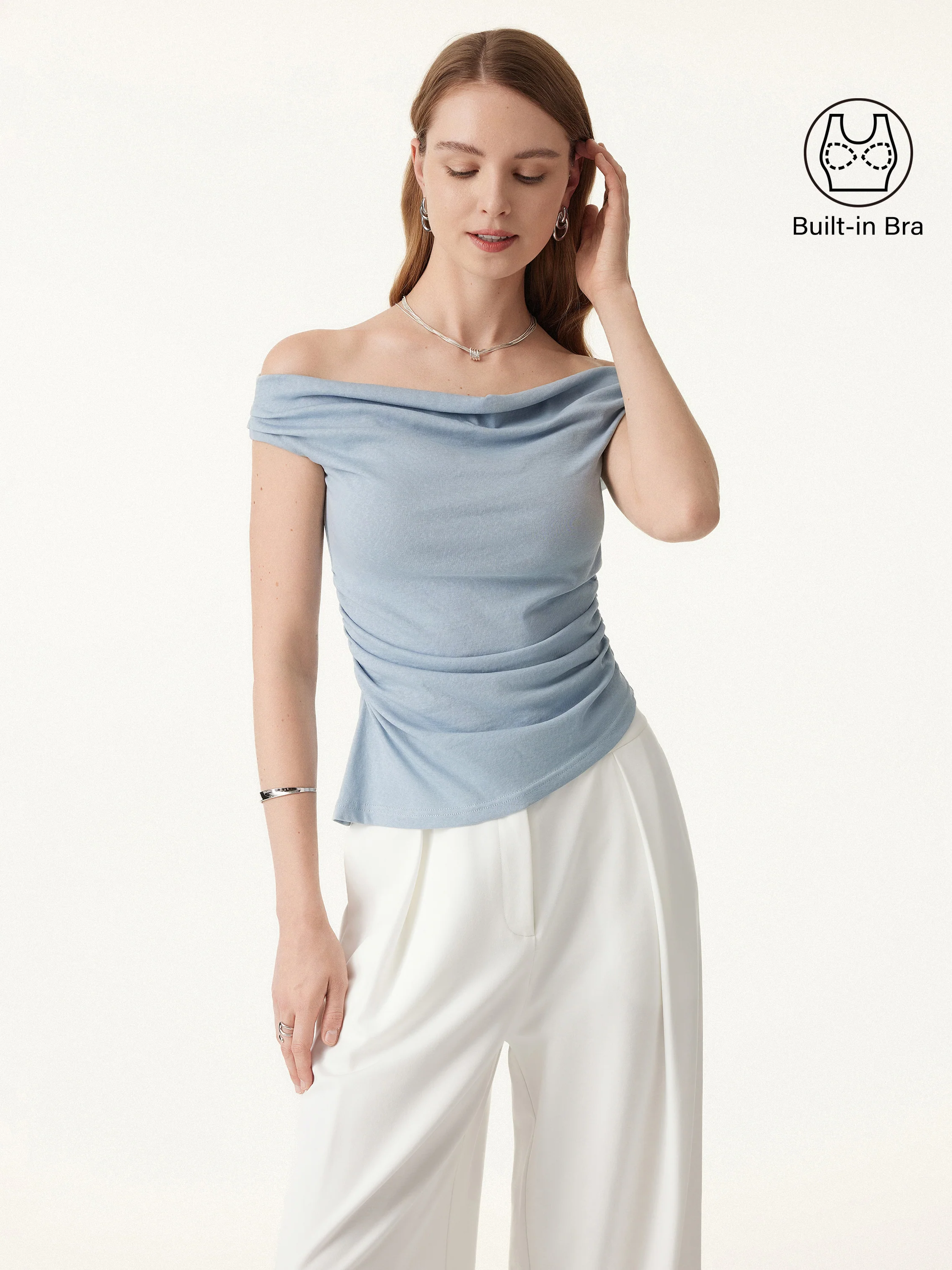 Cold Shoulder Cotton Linen Gathered Breathable Bra