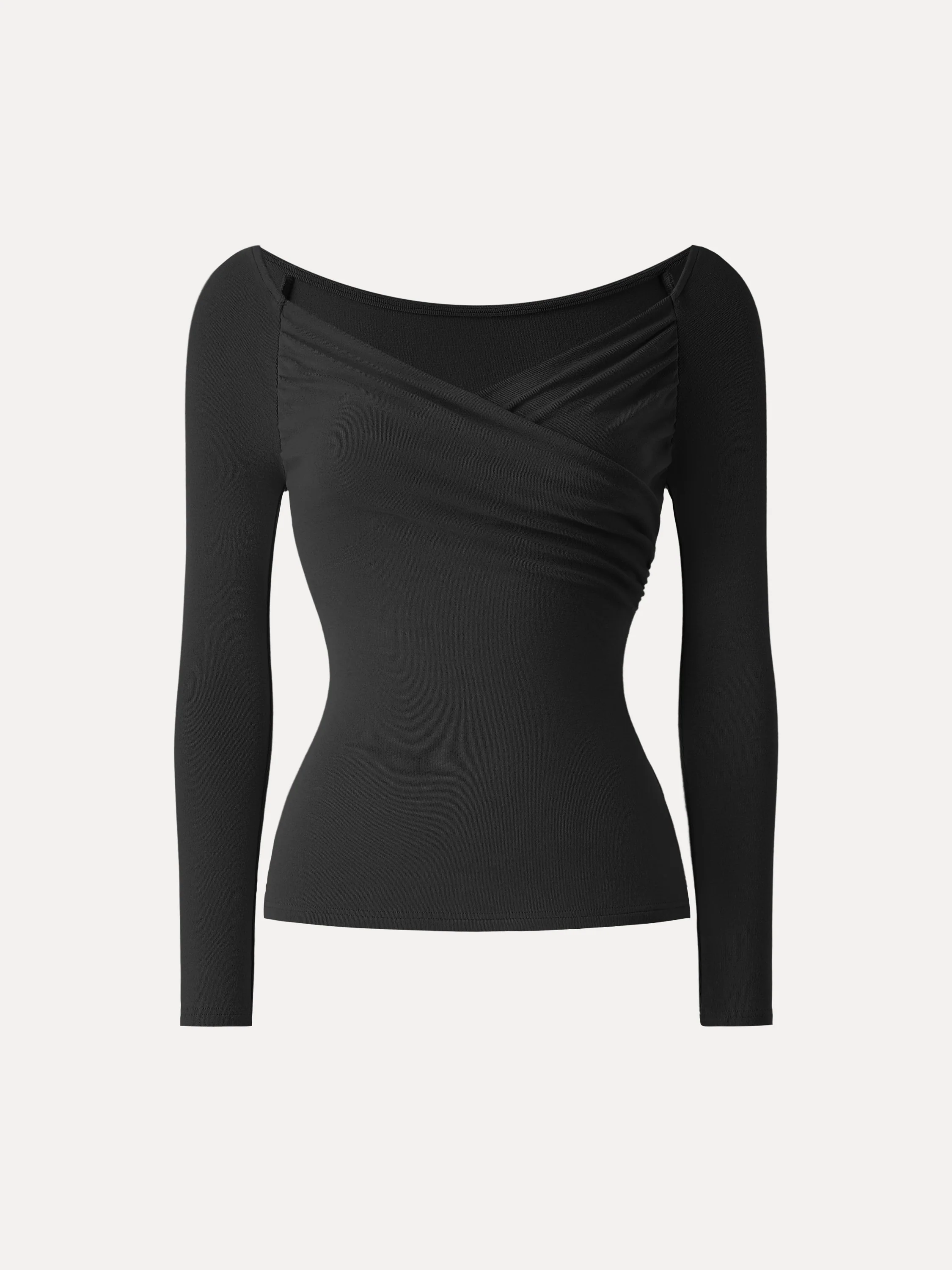 Warm Light Surplice Ruched Long-Sleeved Top