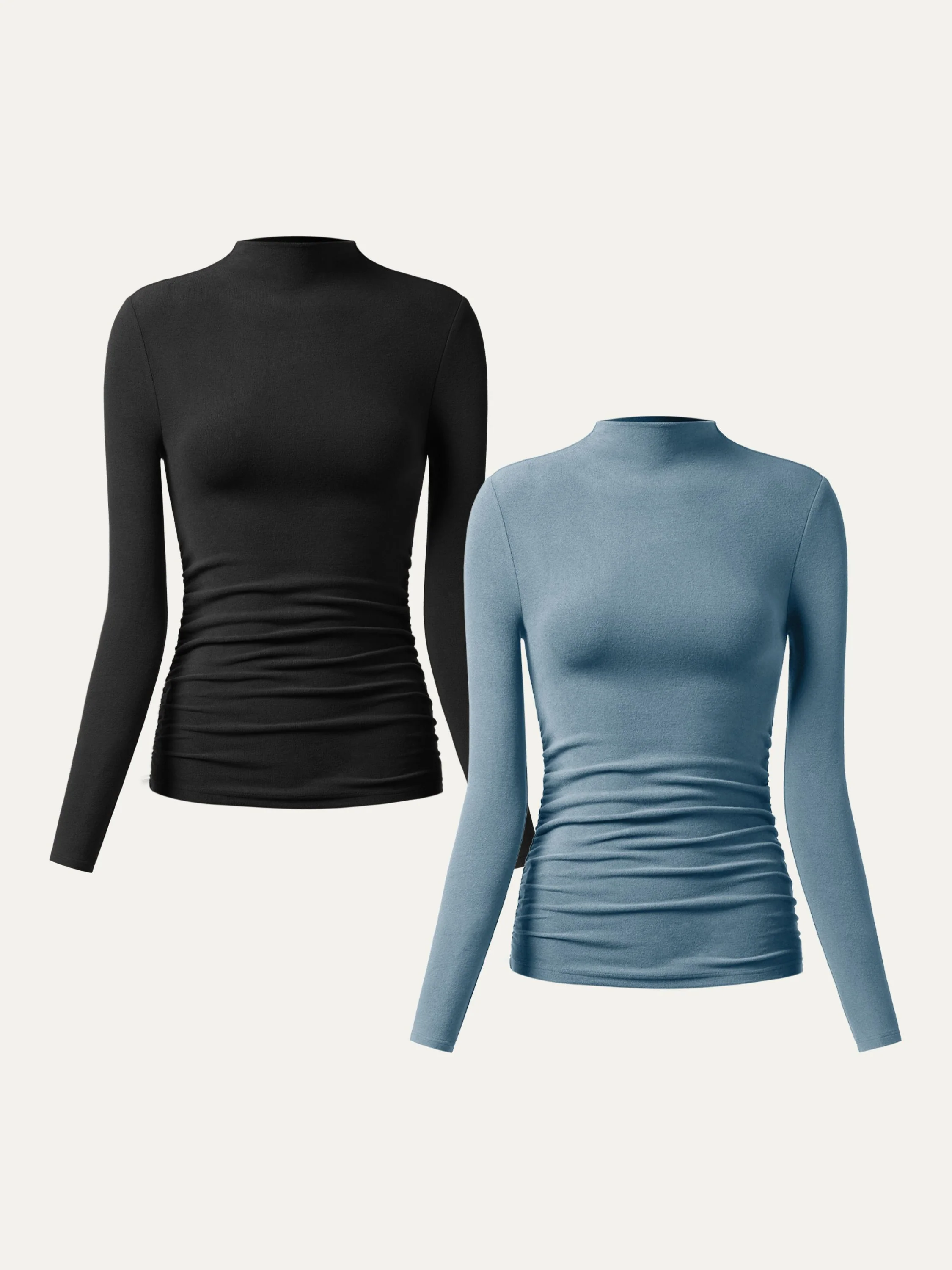 2-Piece Set Thermal Ruched Sides Tuckable Mock Neck Top