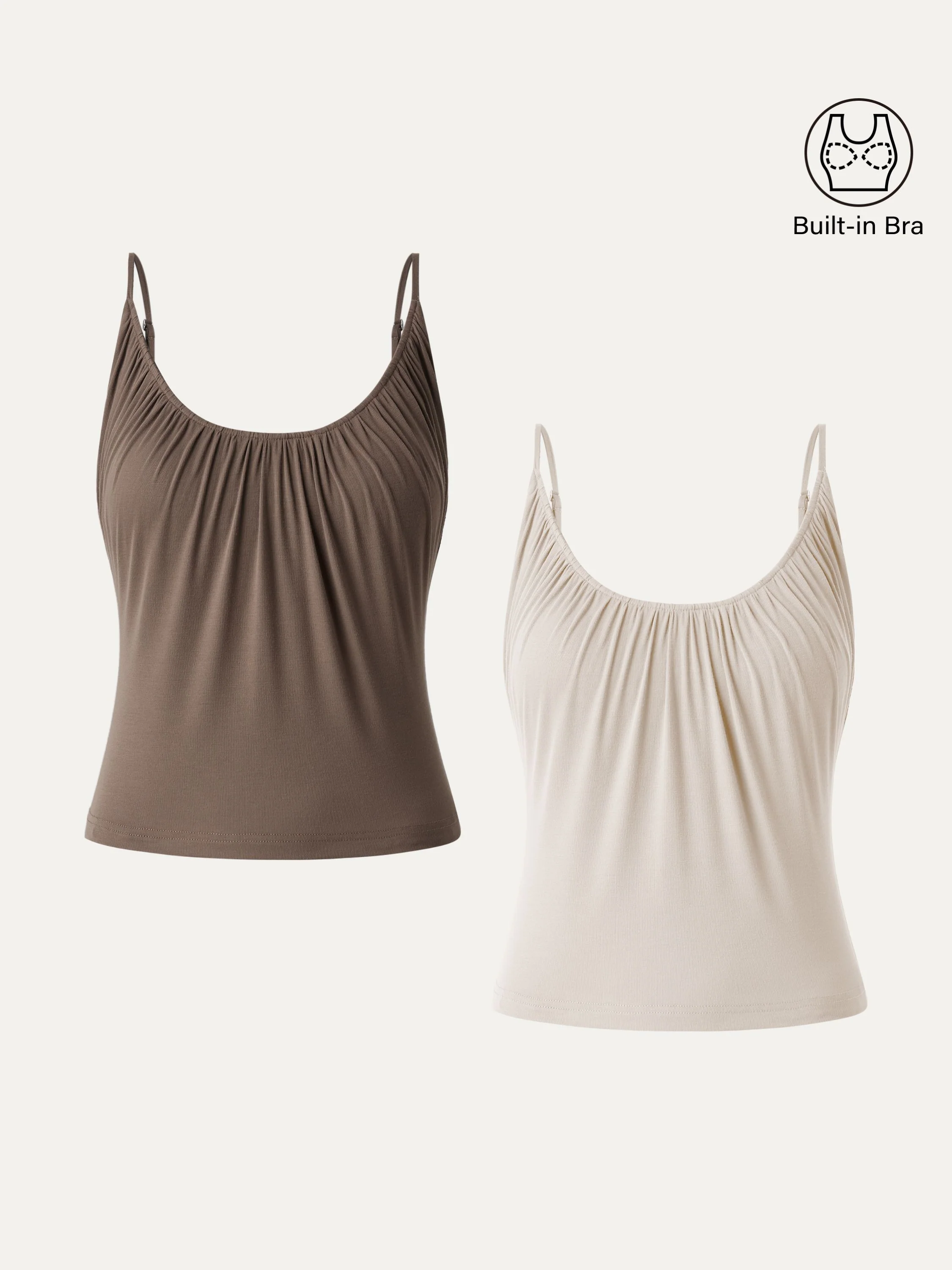 2Pcs Set Scoop Neck Gathered Spaghetti Brami Top