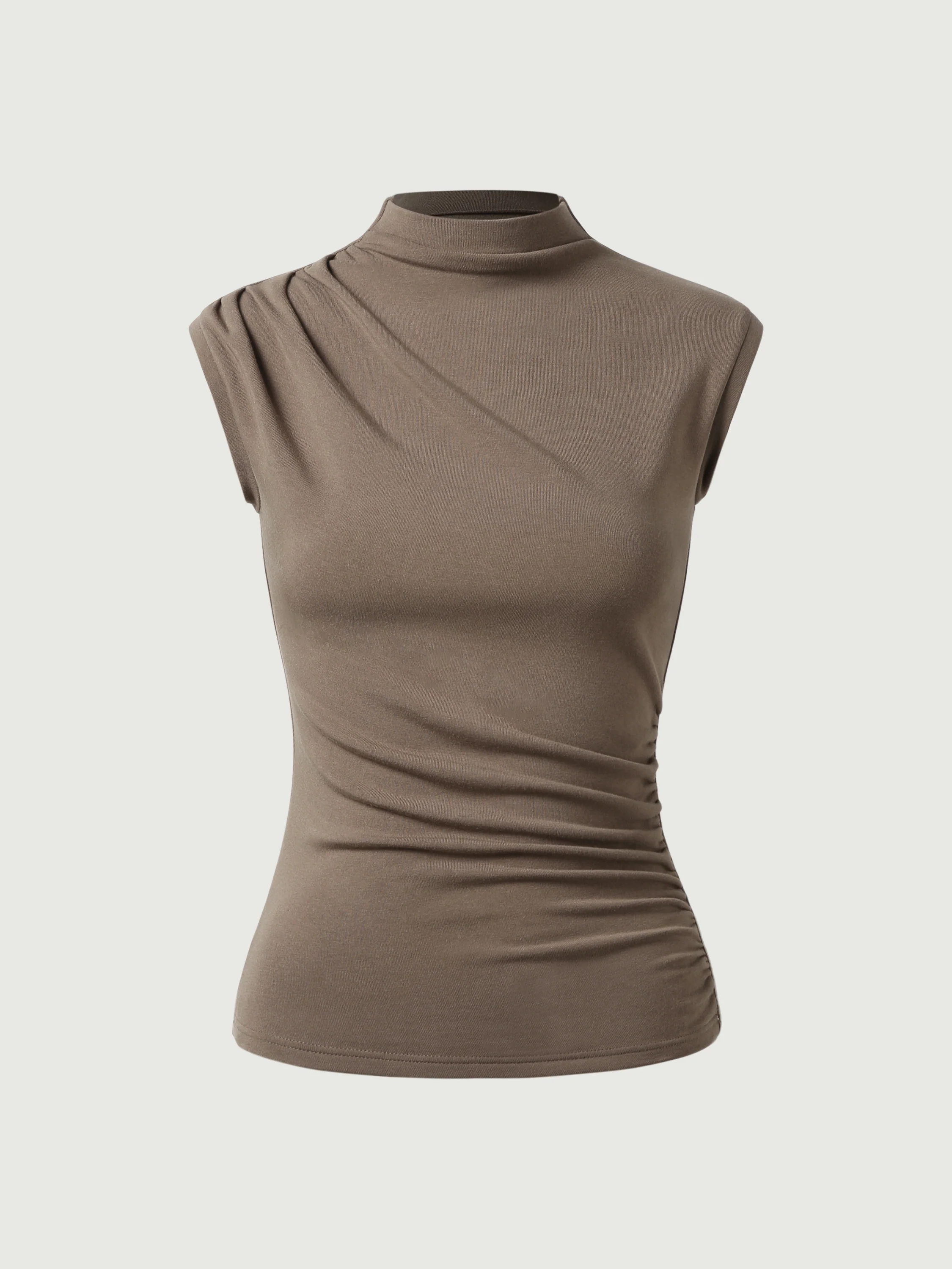 Asymmetric Ruching Mock Neck Tank Top