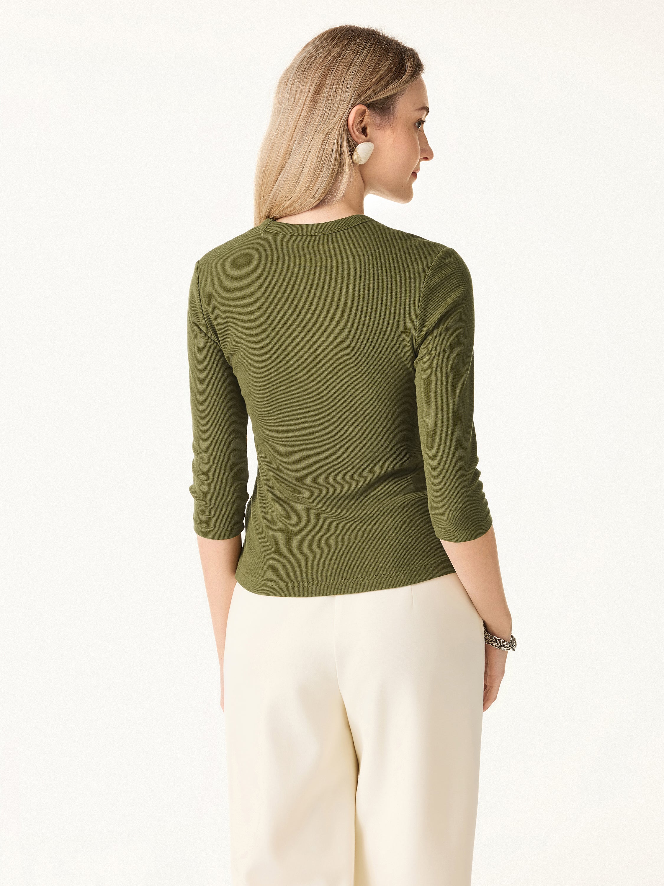 Essential Stretch Cotton U-neck 3/4 Sleeve Brami