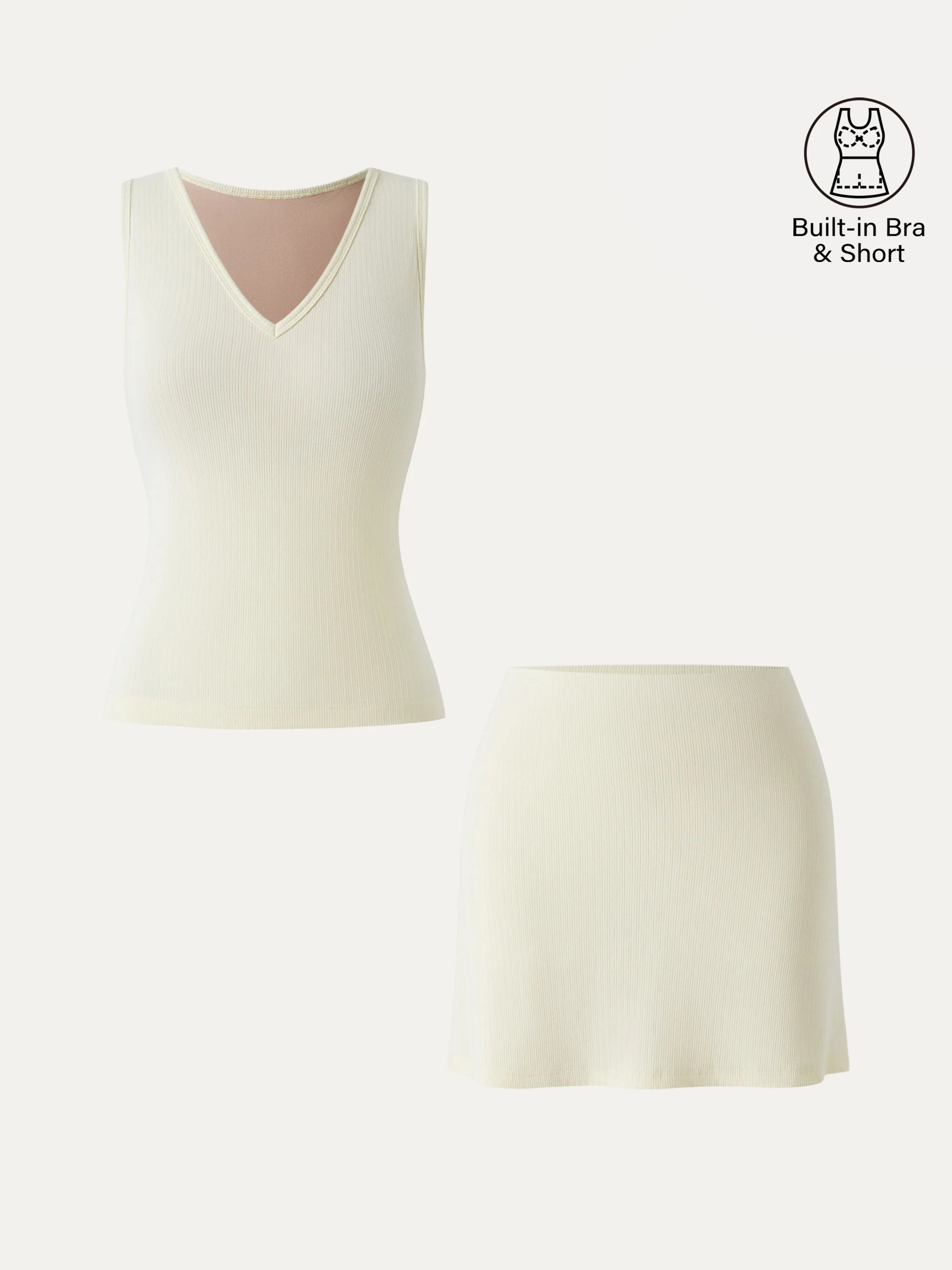 2-Piece Set: V-Neck Sleeveless Crop Top & A-Line Mini Skirt with Built-in Shorts