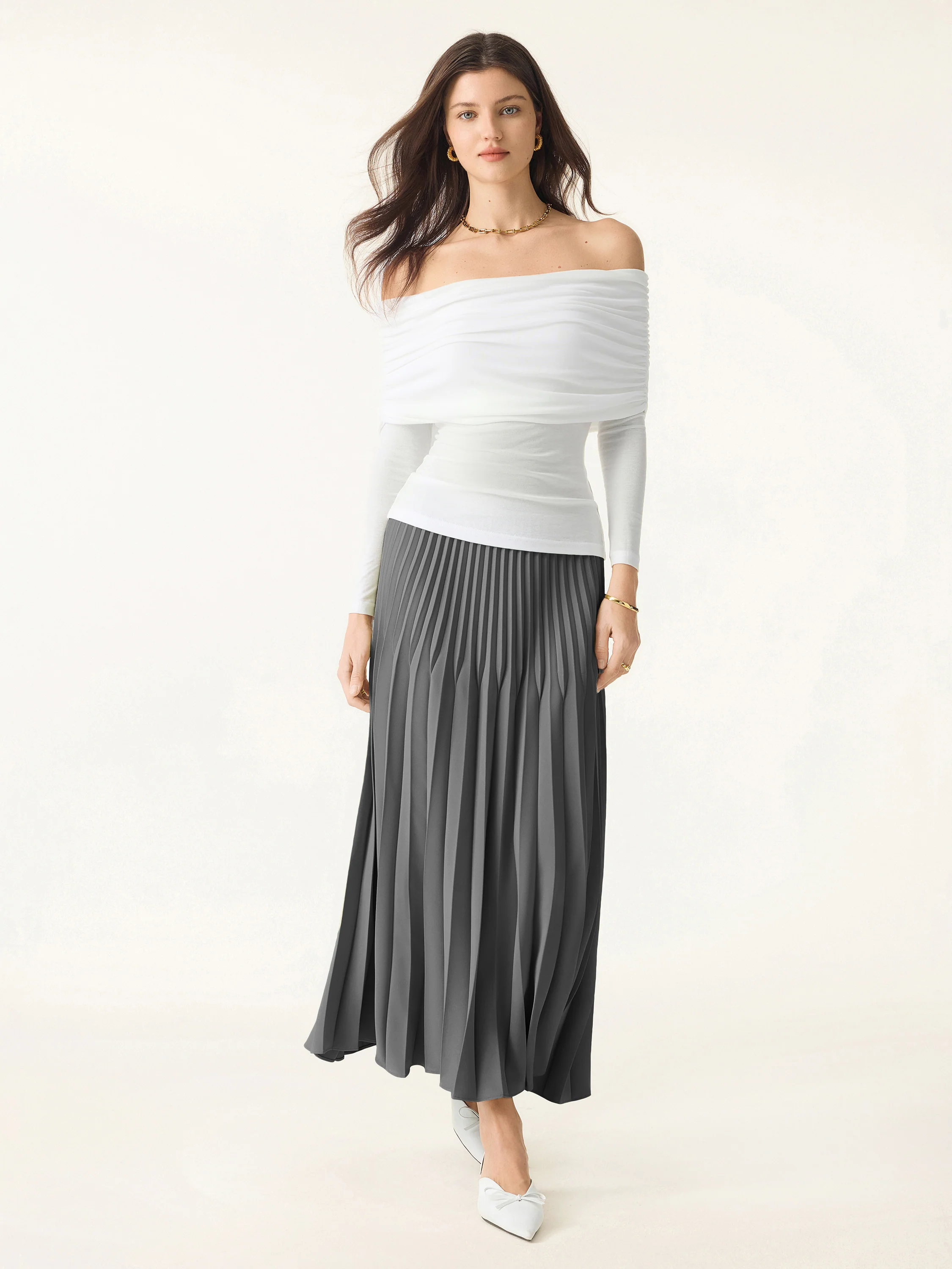 Twisted Pleated A-line Midi Skirt