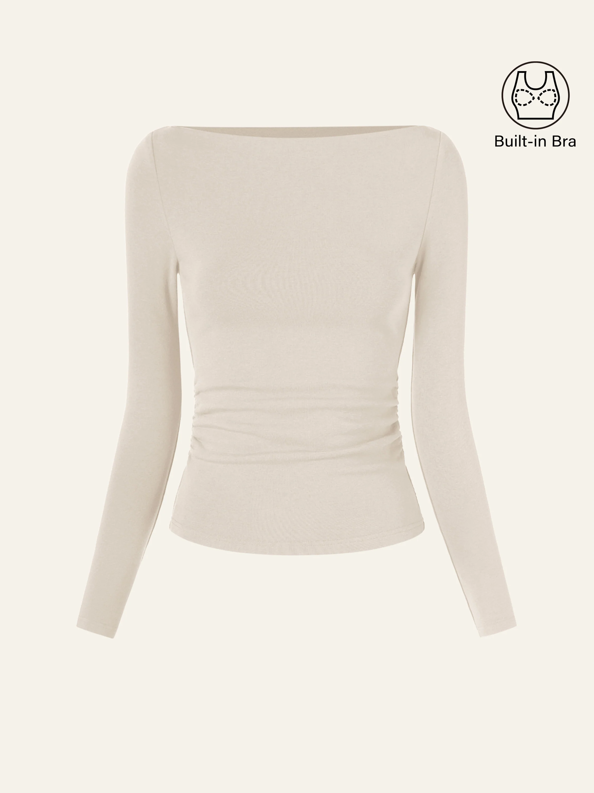 Contemporary Side-Ruched Boatneck Bra Top