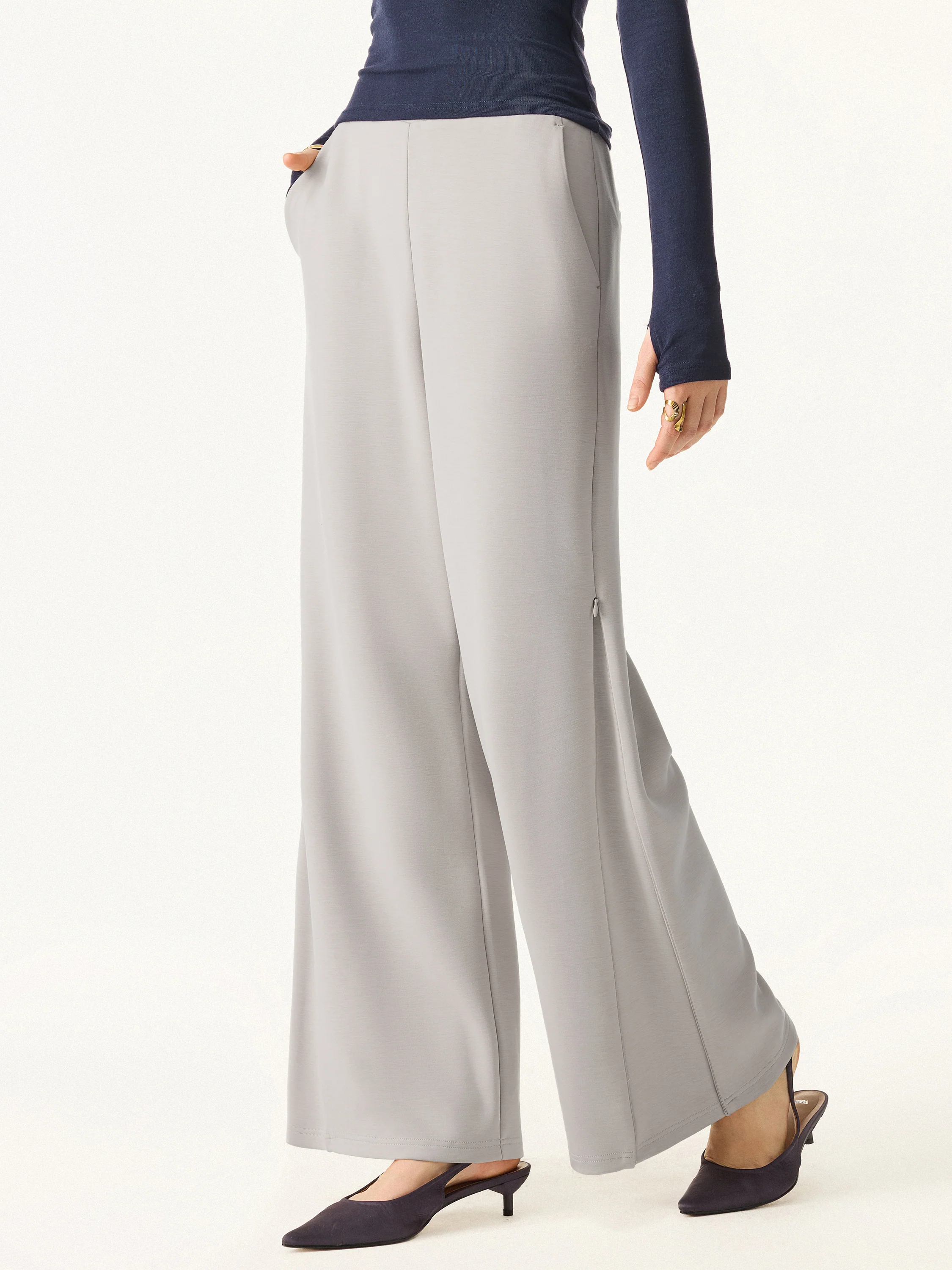 Sandwashed Spacer Mid Rise Versatile Legs Pull-on Pants with Pockets