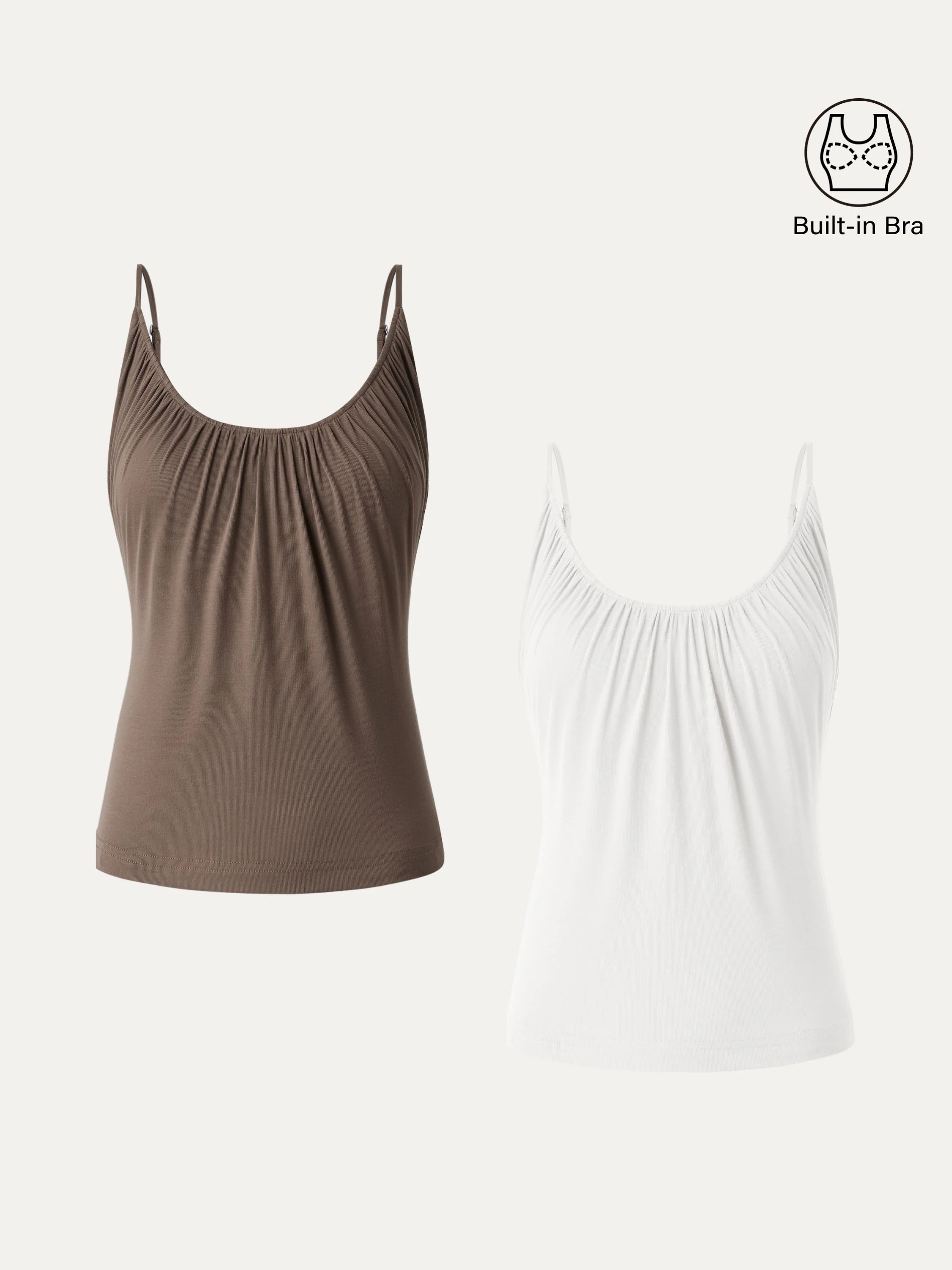 2-Piece Set Hip-Length Scoop Neck Gathered Spaghetti Strap Top