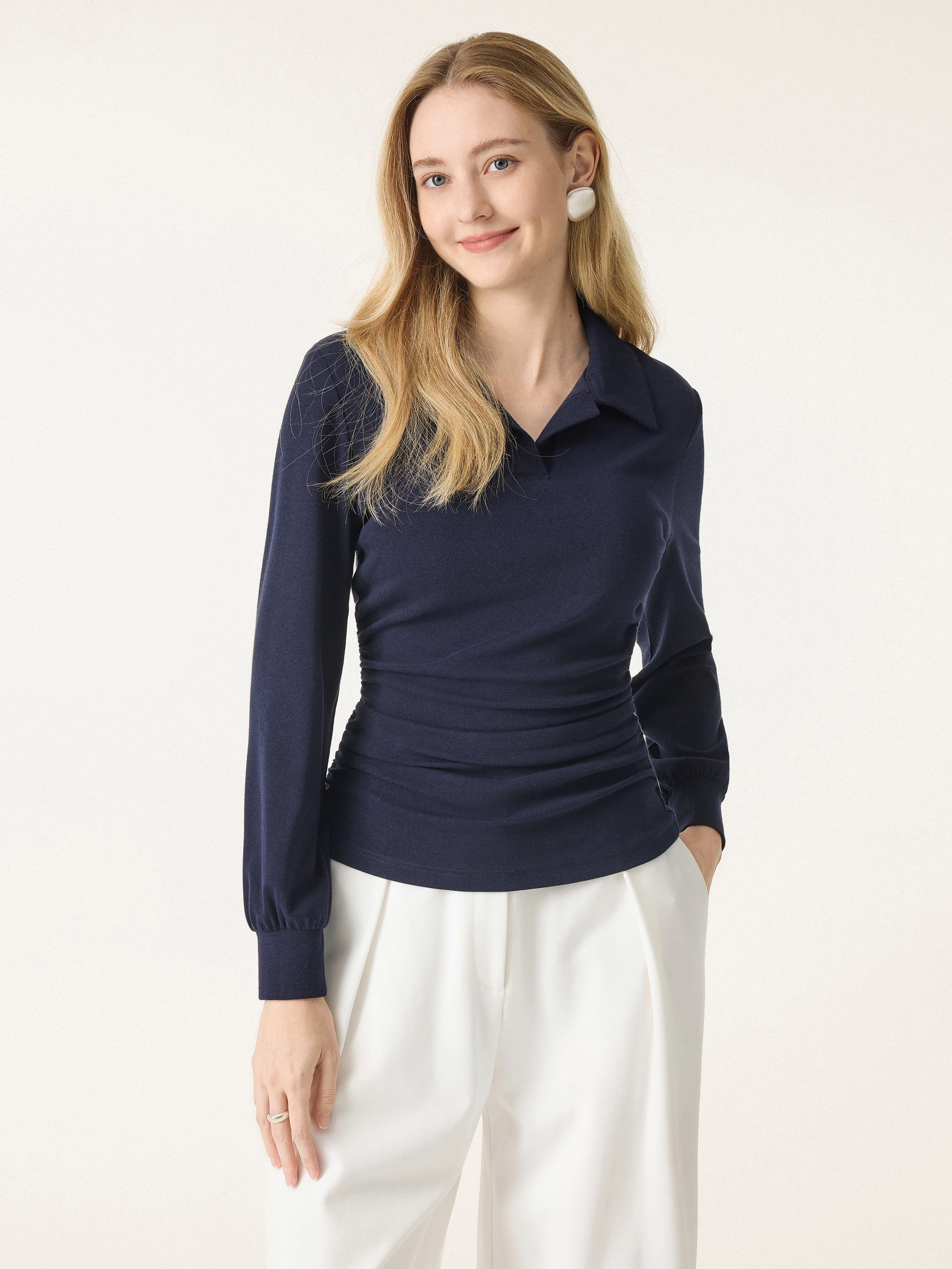 Warm Light Polo Neck Side-Ruched Crop Top