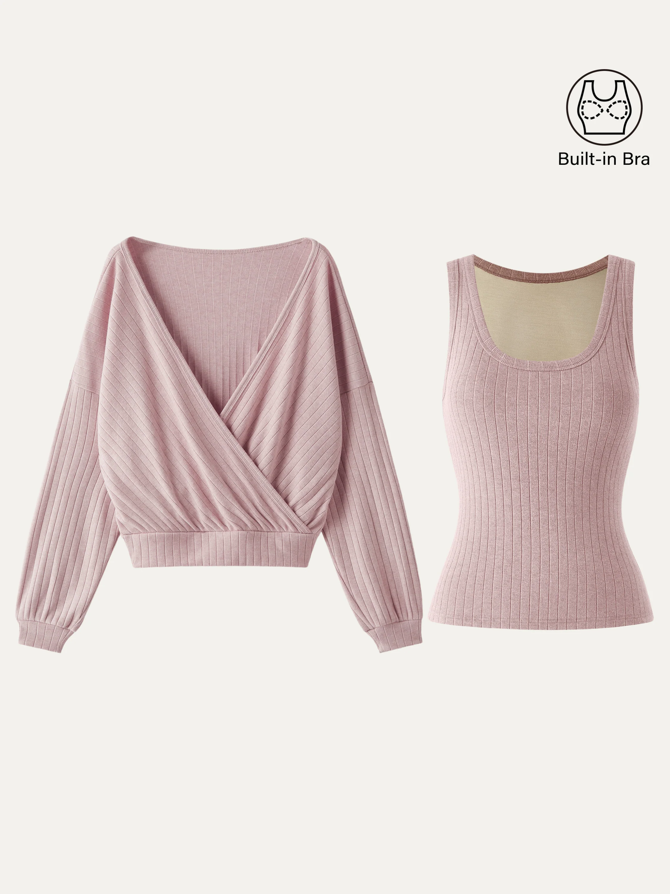 2Pcs Set Wide Rib Scoop Brami Tank & Surplice Top