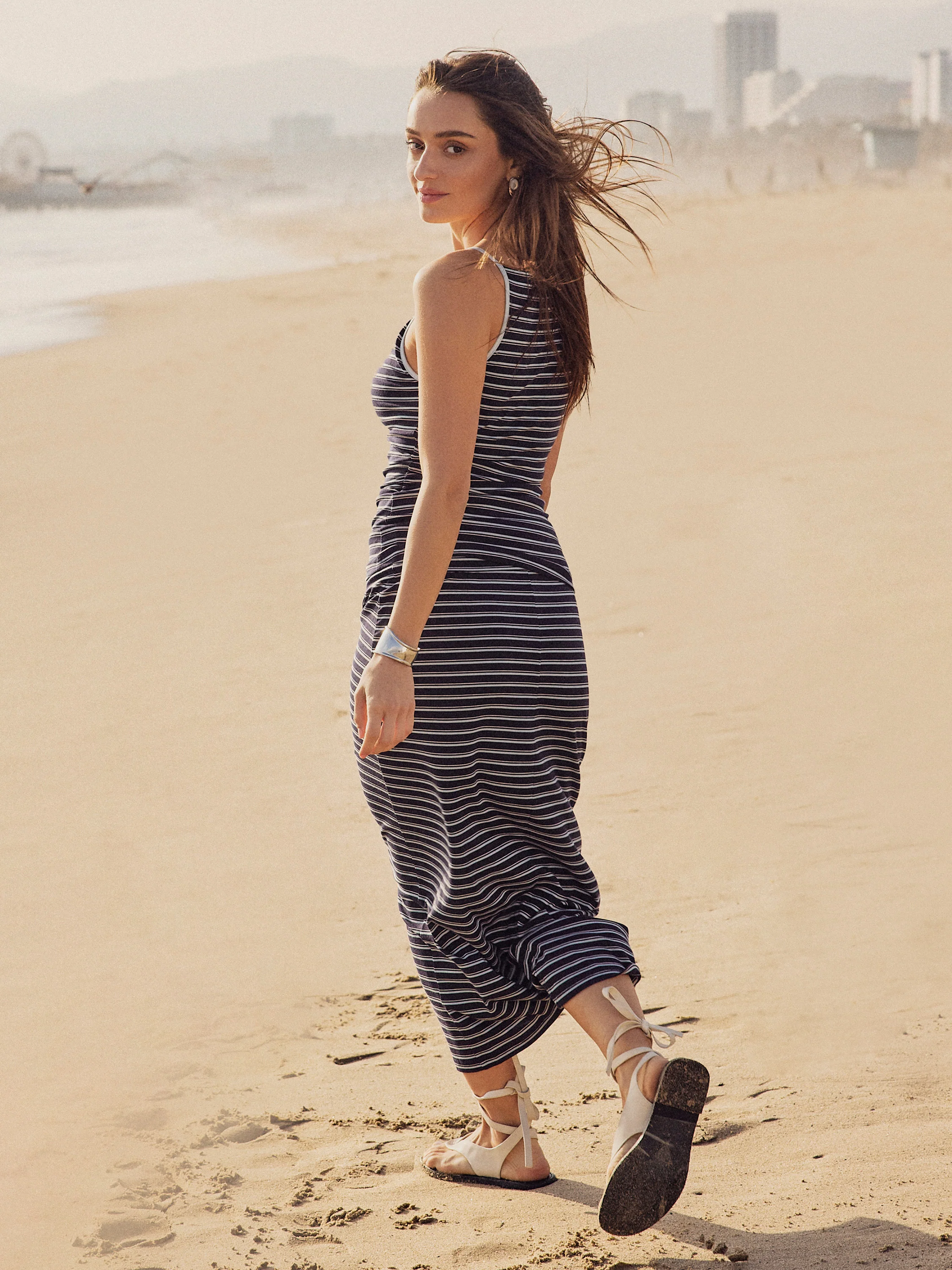 Low Rise Folded Waist Striped Mid-length Skirt
