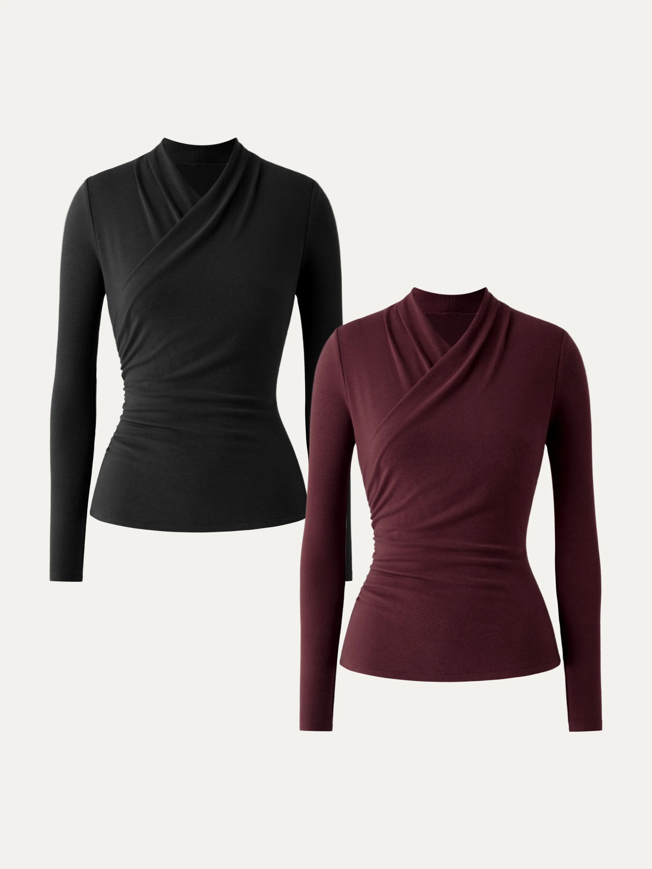 2-Piece Set Wrap Long-Sleeve Top