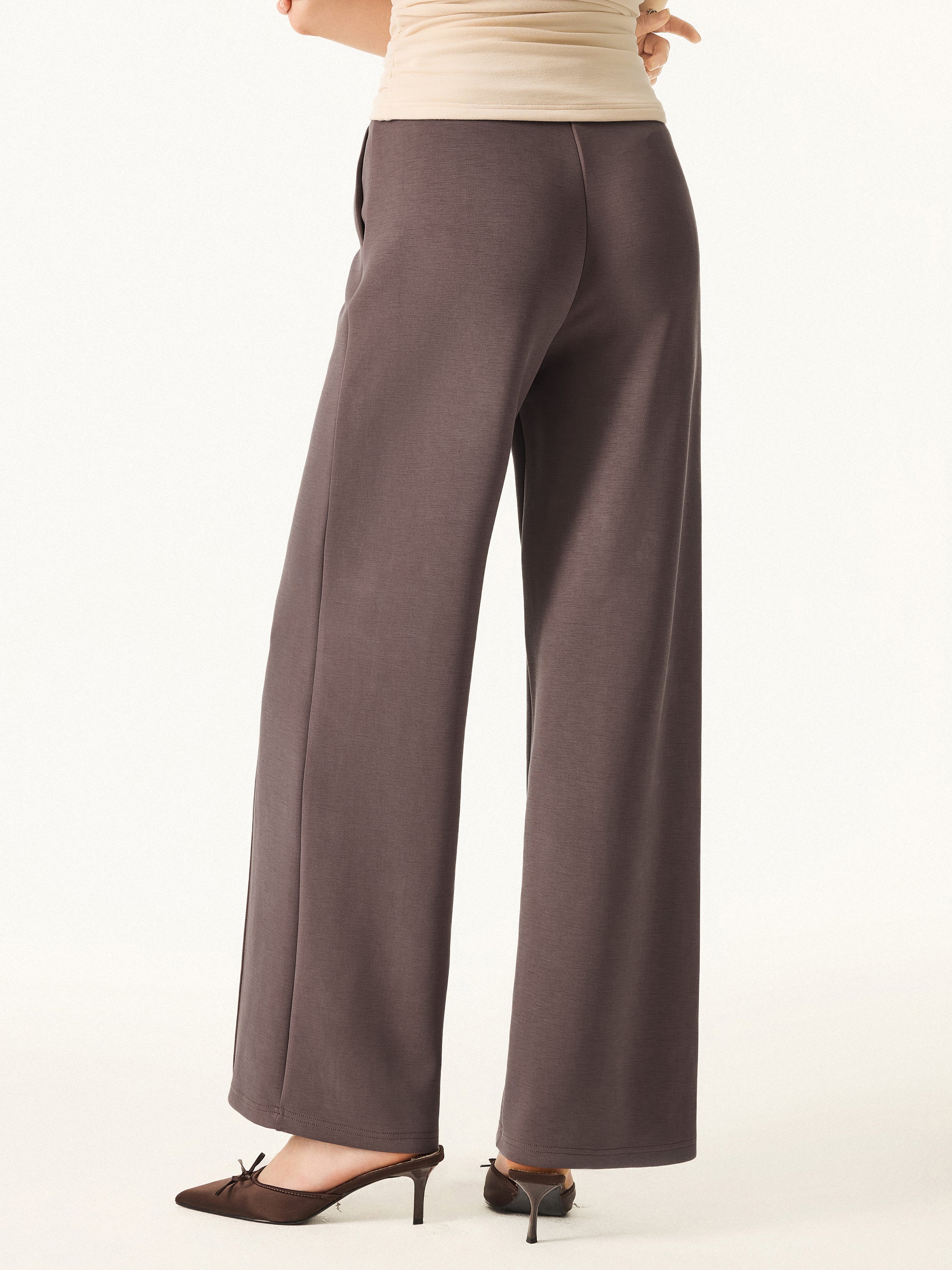 Wrinkle-Resistant Mid Rise Straight Leg Pants with Pockets