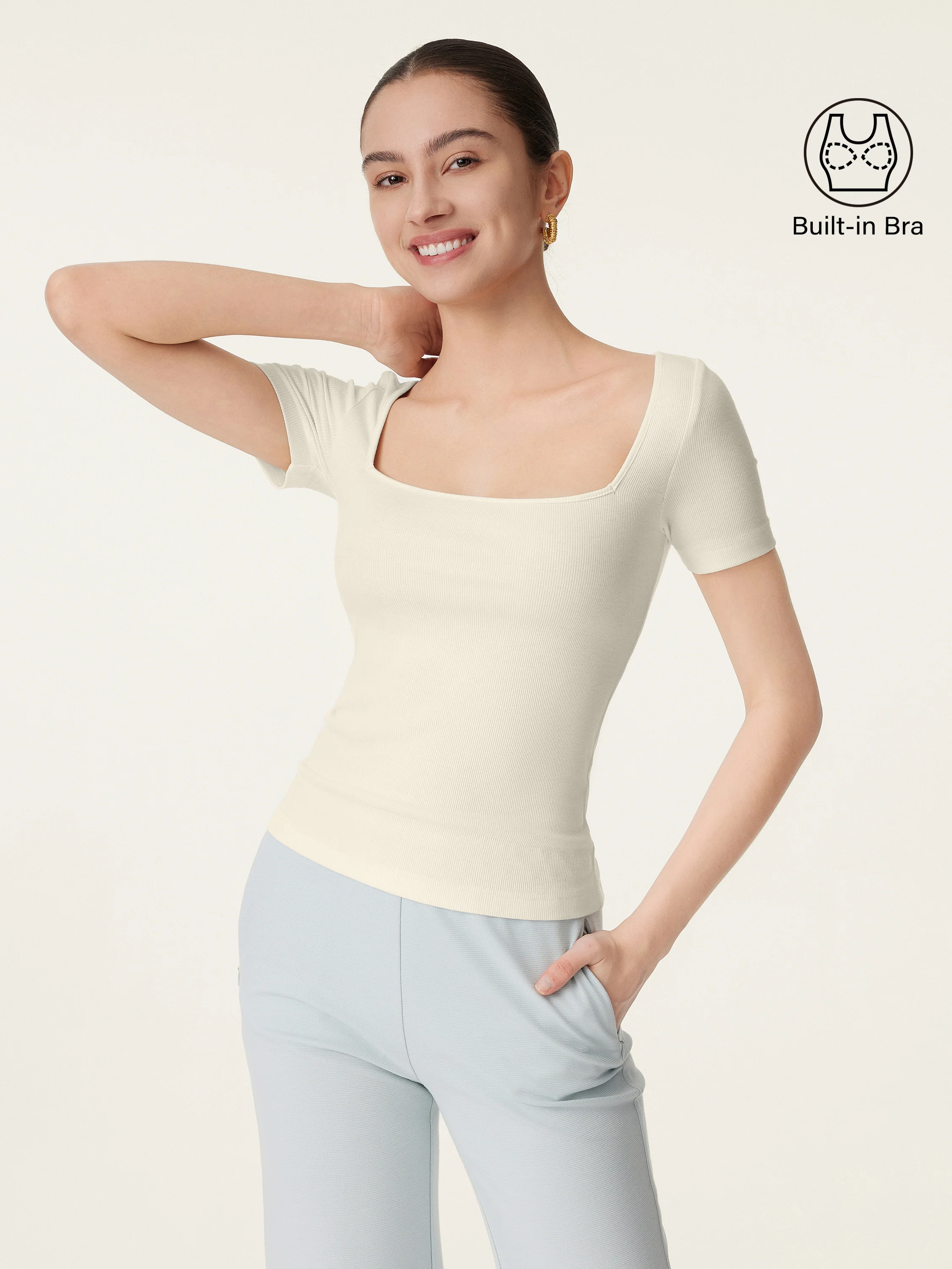 Square Neck Short Sleeve Cotton Breathable Bra
