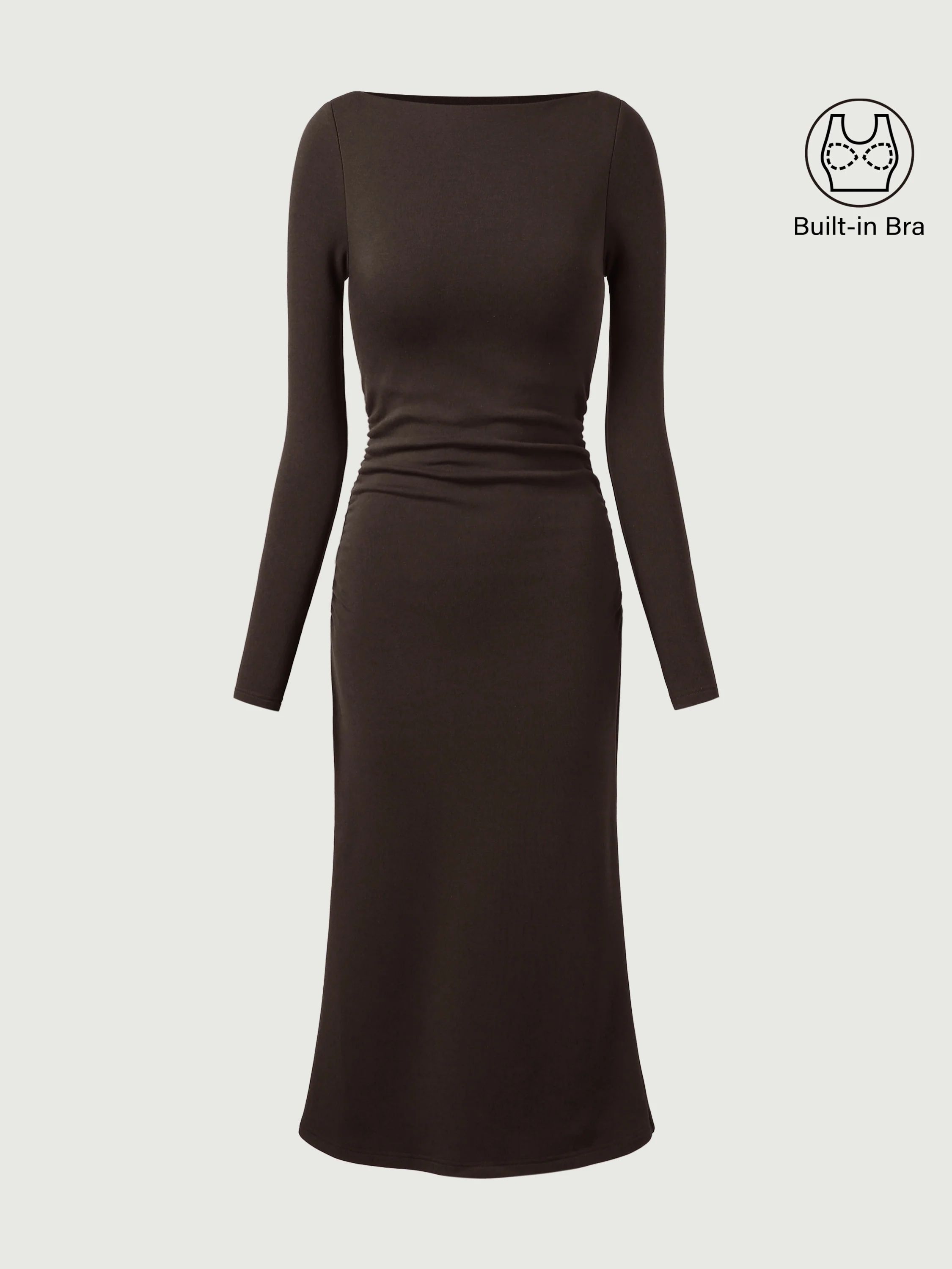 Thermal Boatneck Ruched Sides Mid-length Dress