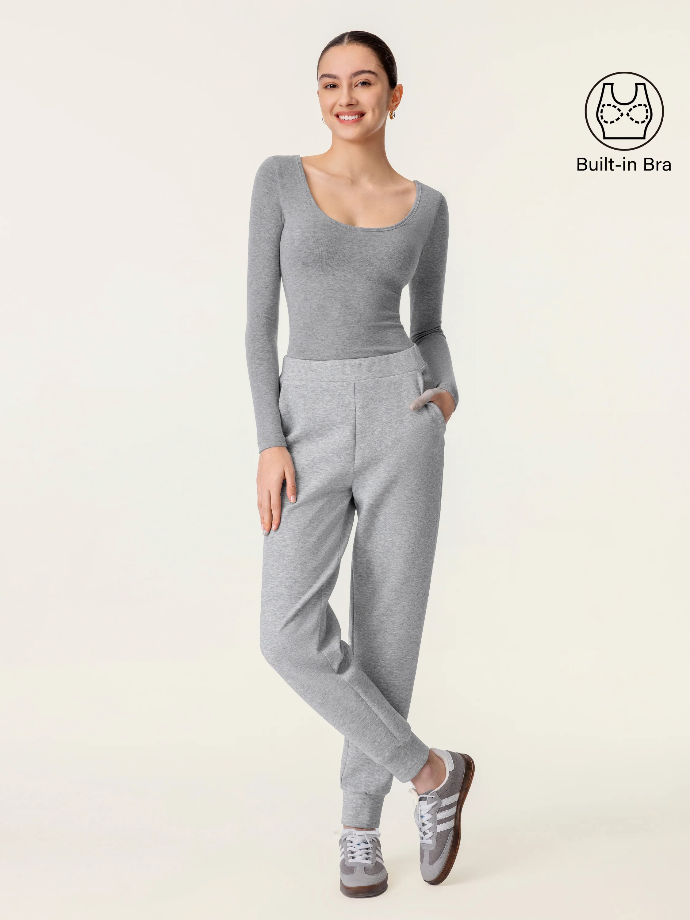 Scoop Neck Long Sleeve Breathable Bra