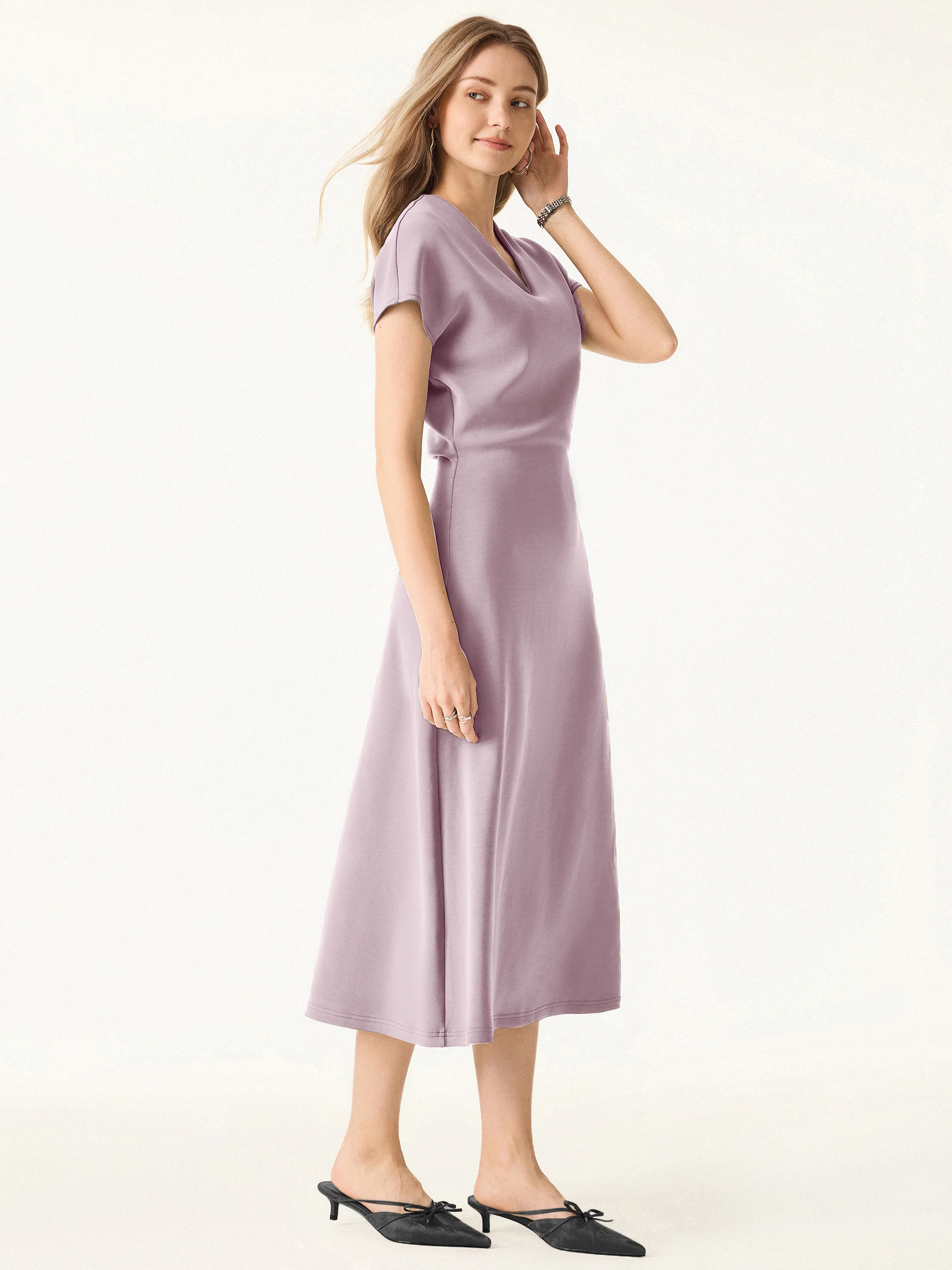 Modal Spacer V-Neck A-Line Midi Dress