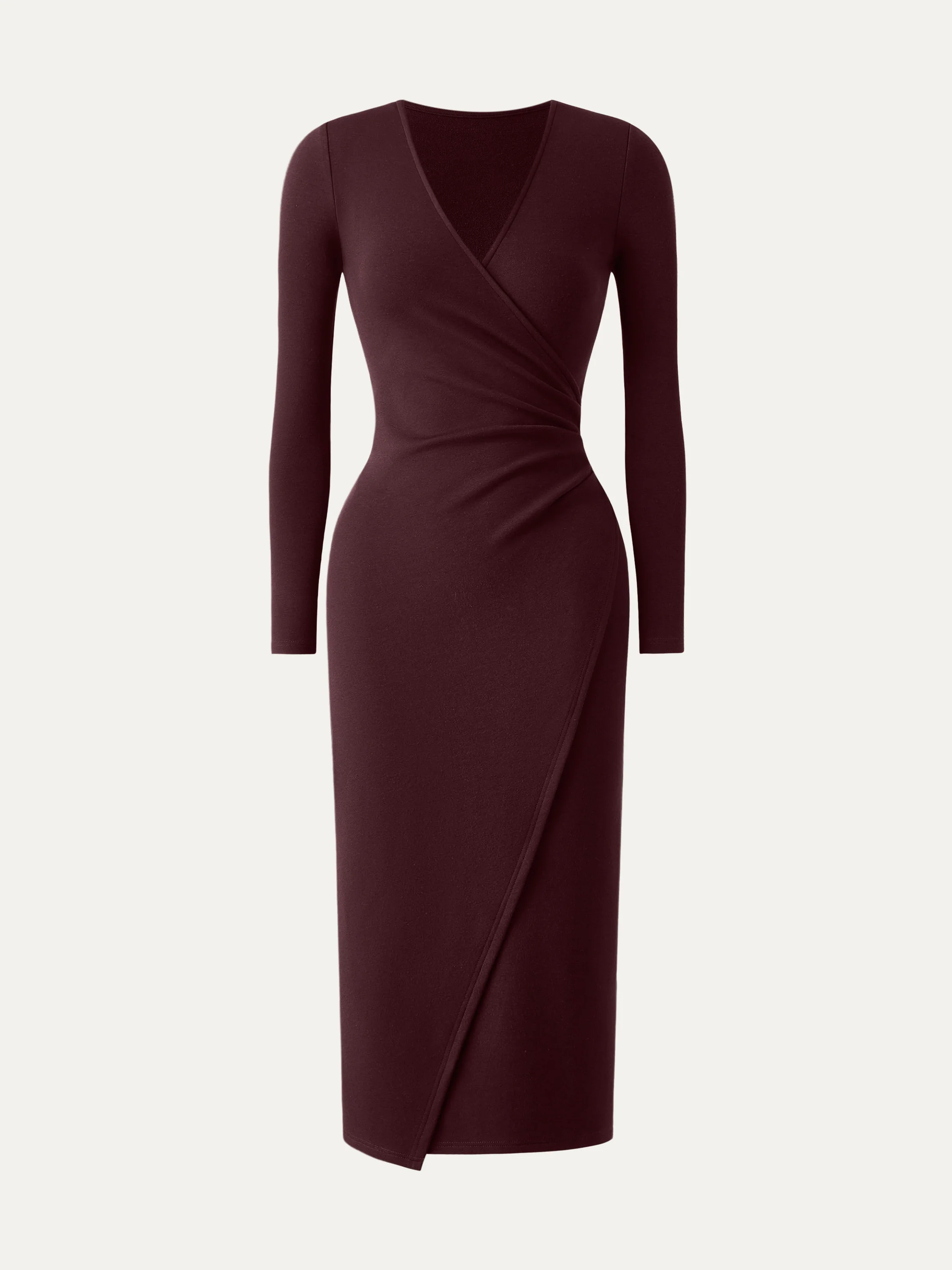 Surplice Wrap Long-Sleeved Dress