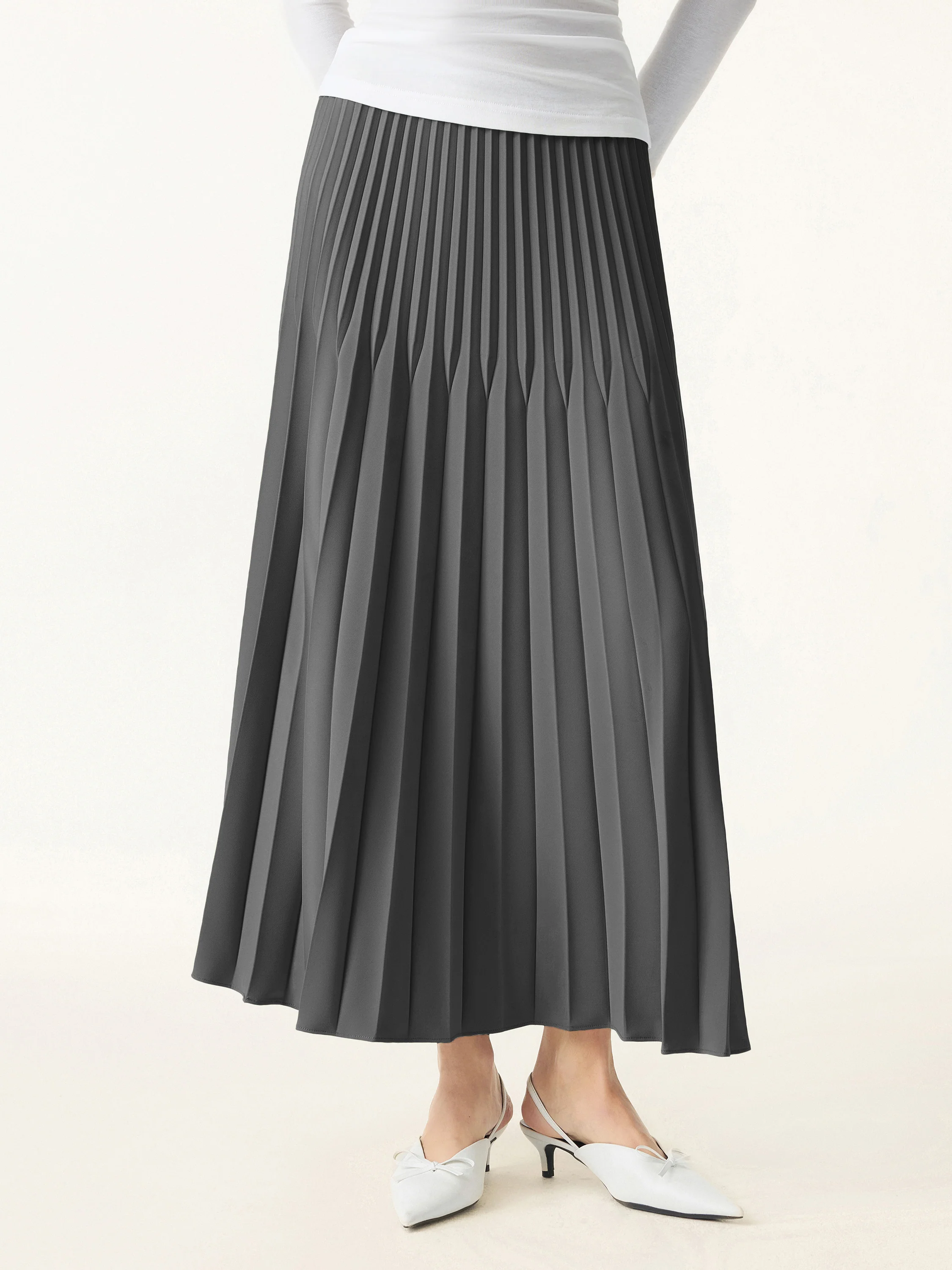 Twisted Pleated A-line Midi Skirt