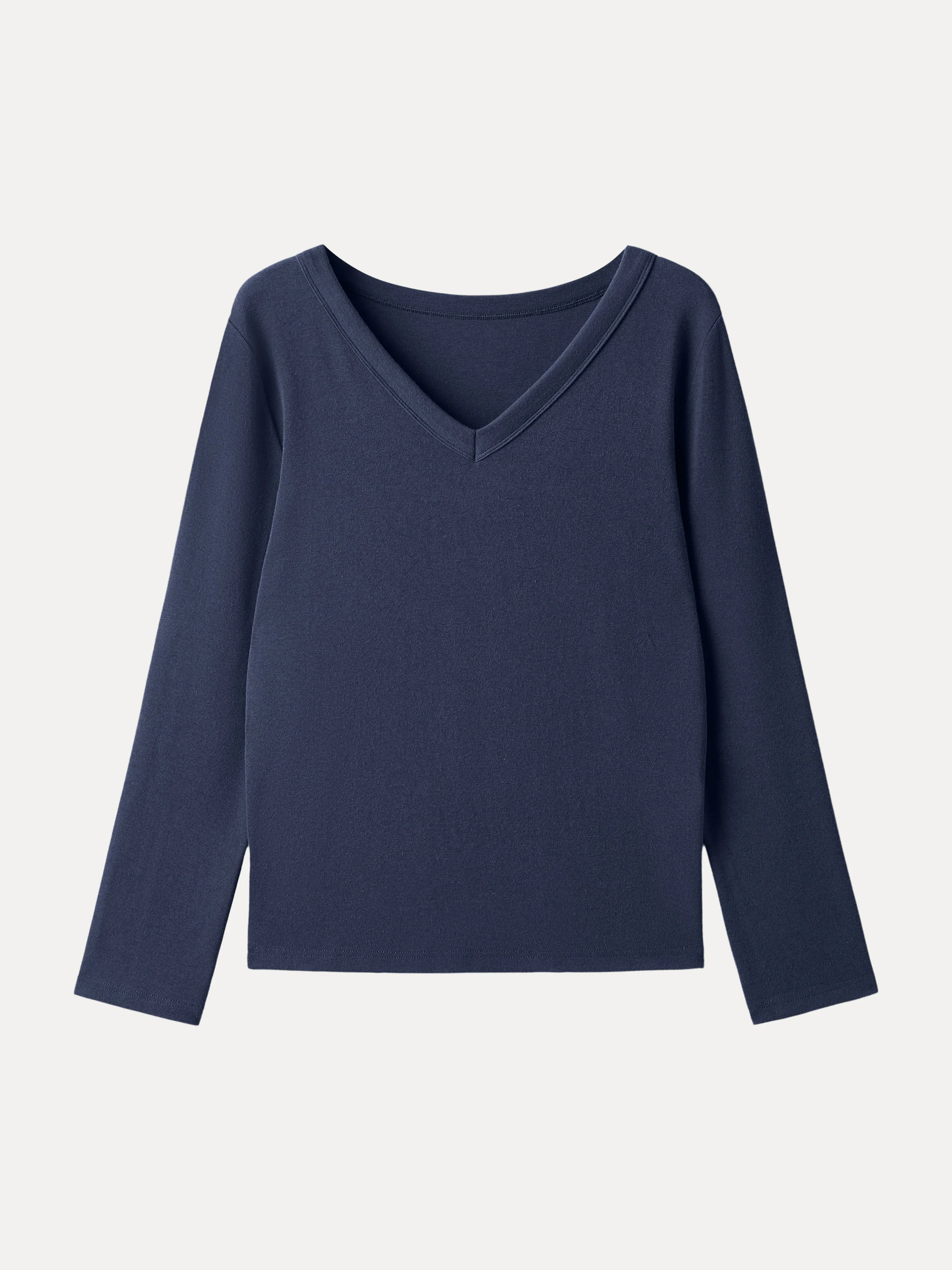 V neck Long Sleeve Top with Close fit Hem