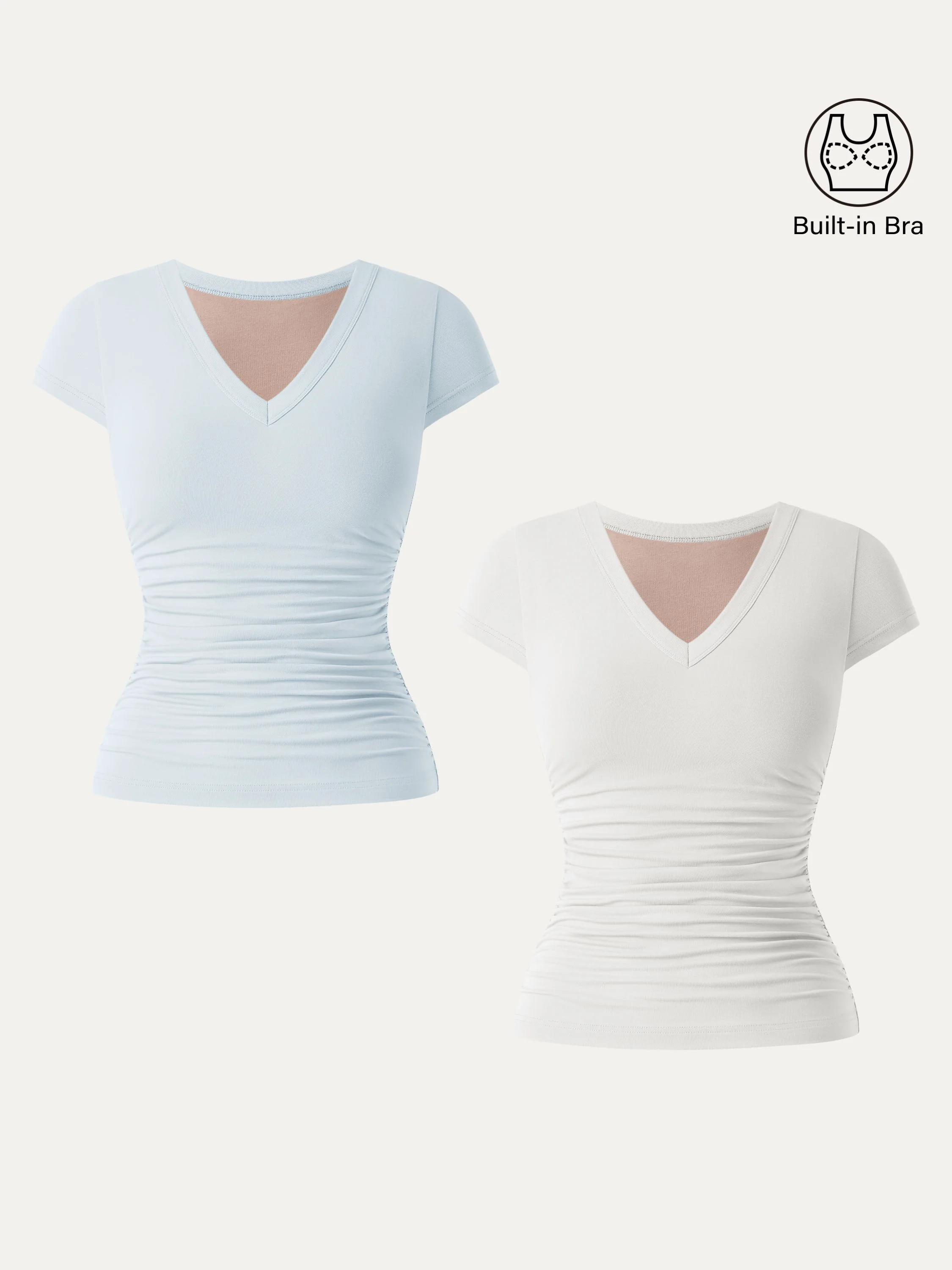 2-Piece Set Elevated V-Neck Side-Ruched Cap-Sleeve Bra Tee