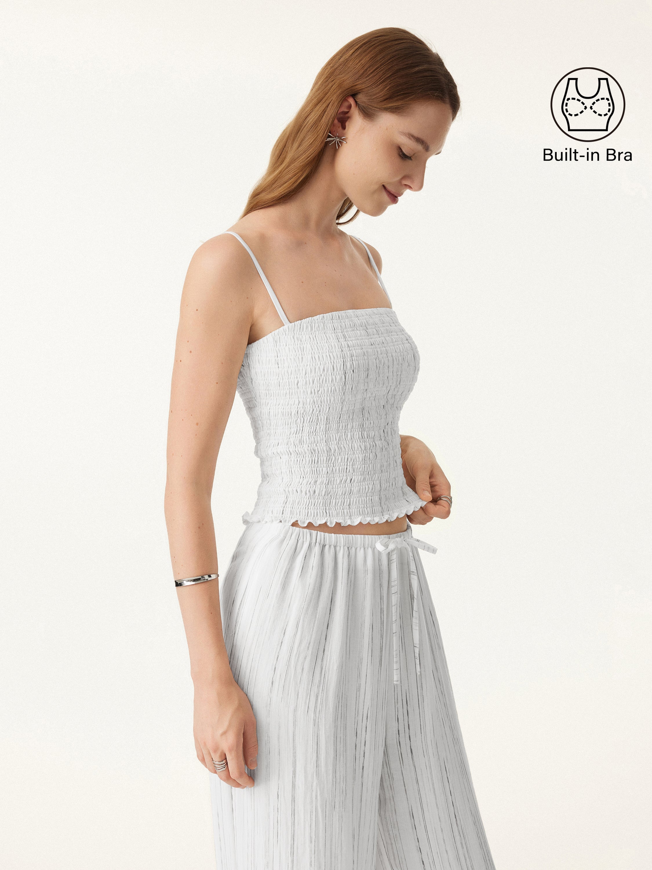 Striped Smocked Adjustable Spaghetti Brami