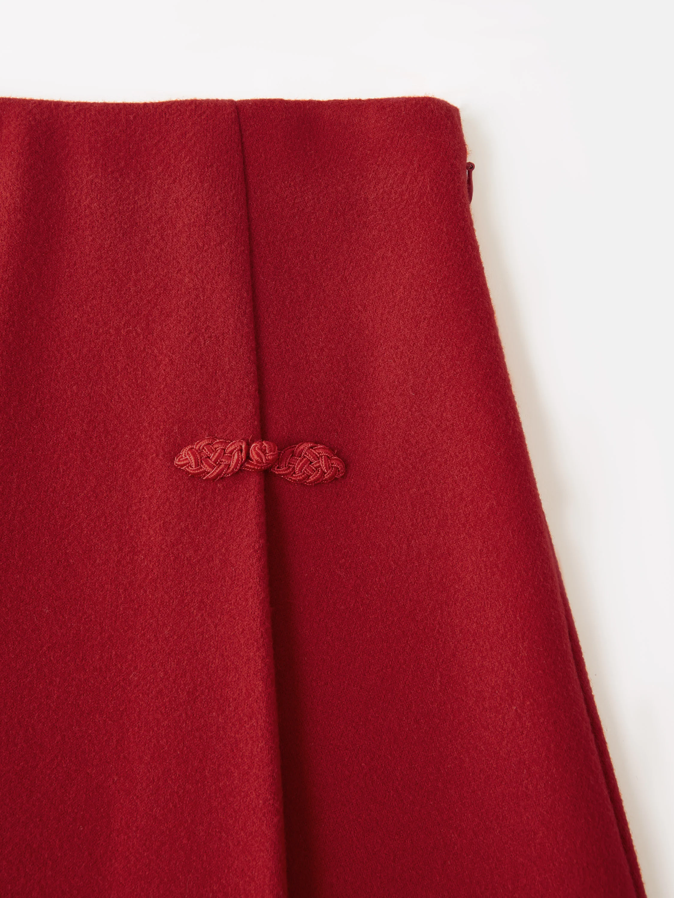 Wool-like Frog Button A-Line Midi Skirt