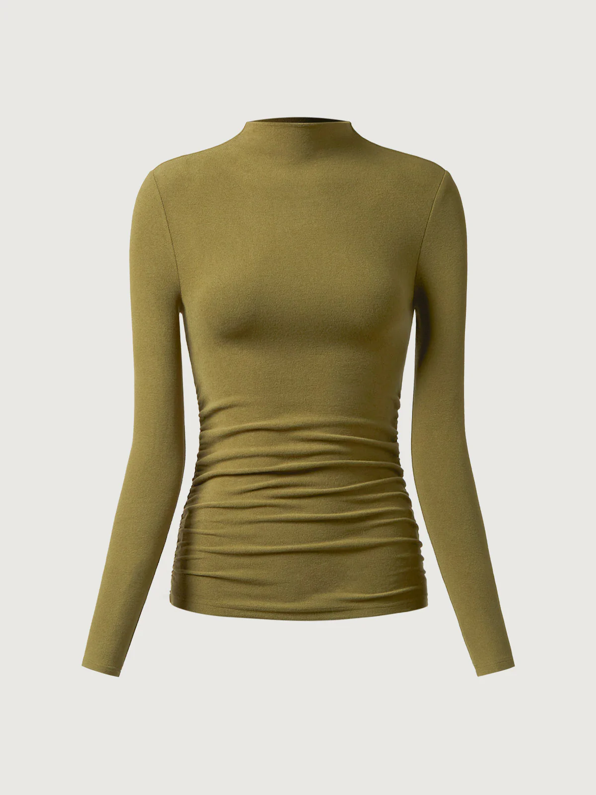 Thermal Ruched Sides Tuckable Mock Neck Top