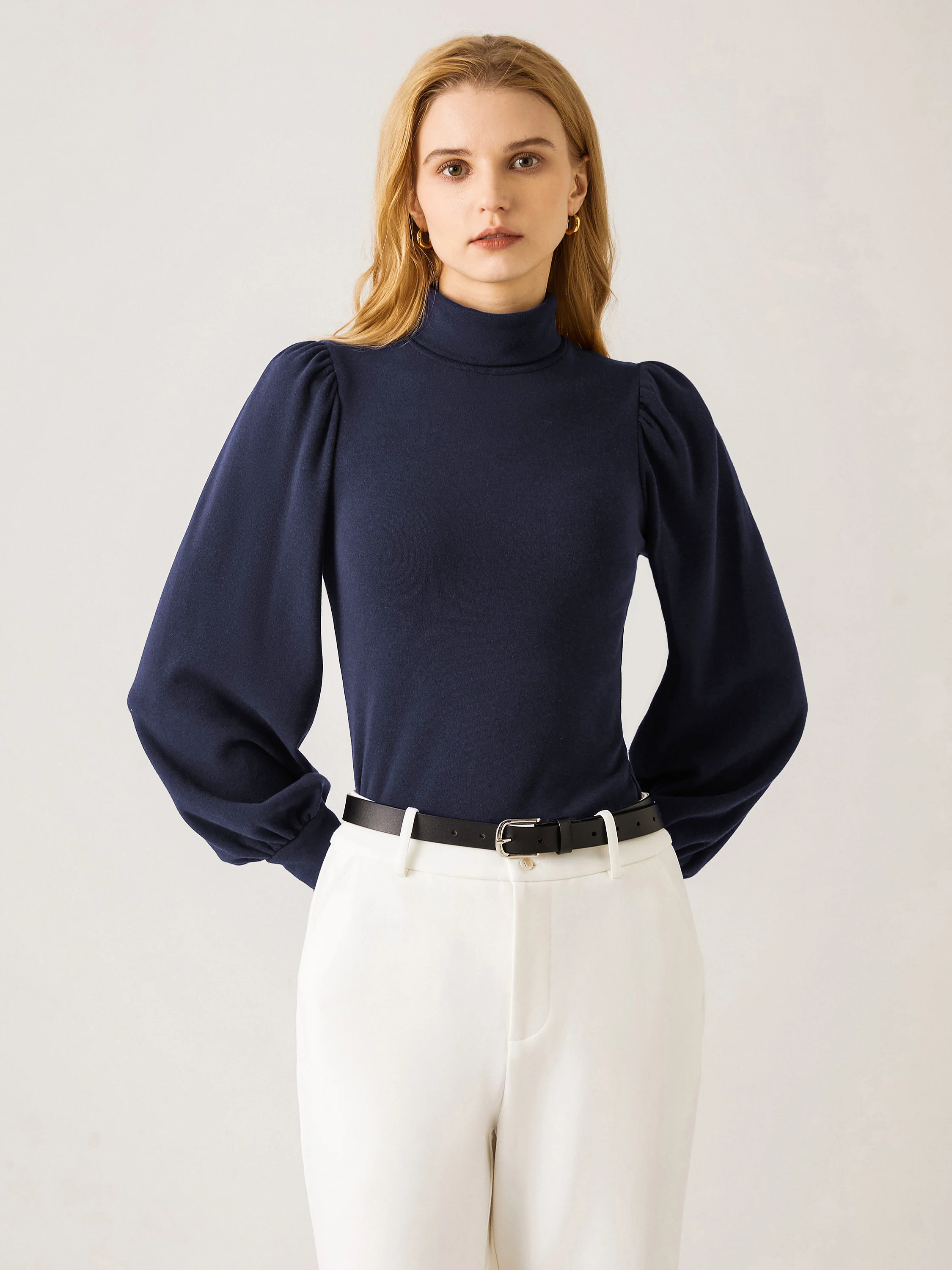 Turtleneck Puffed Sleeve Top