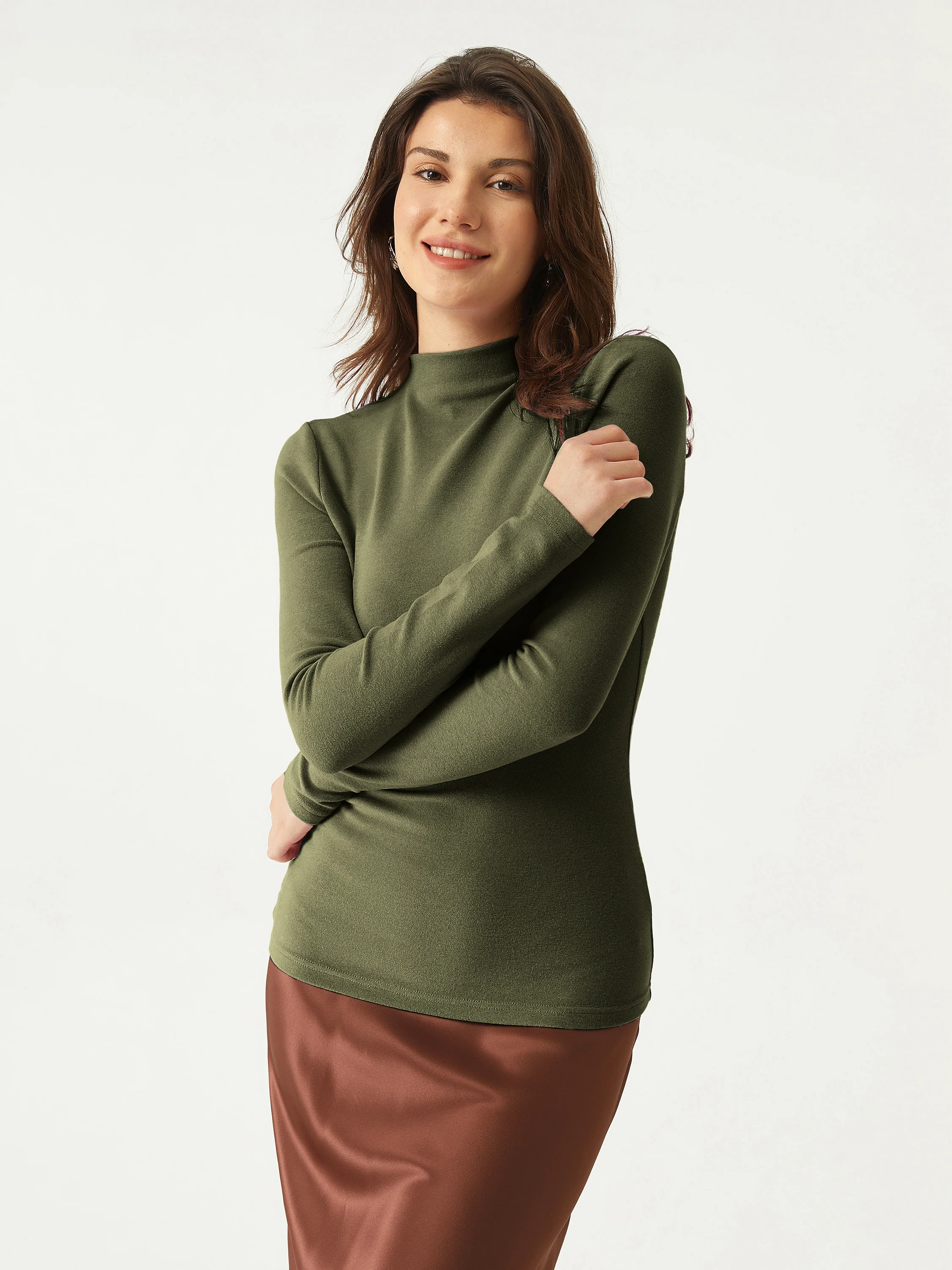 Brushed Mock Neck Hip-Length Top