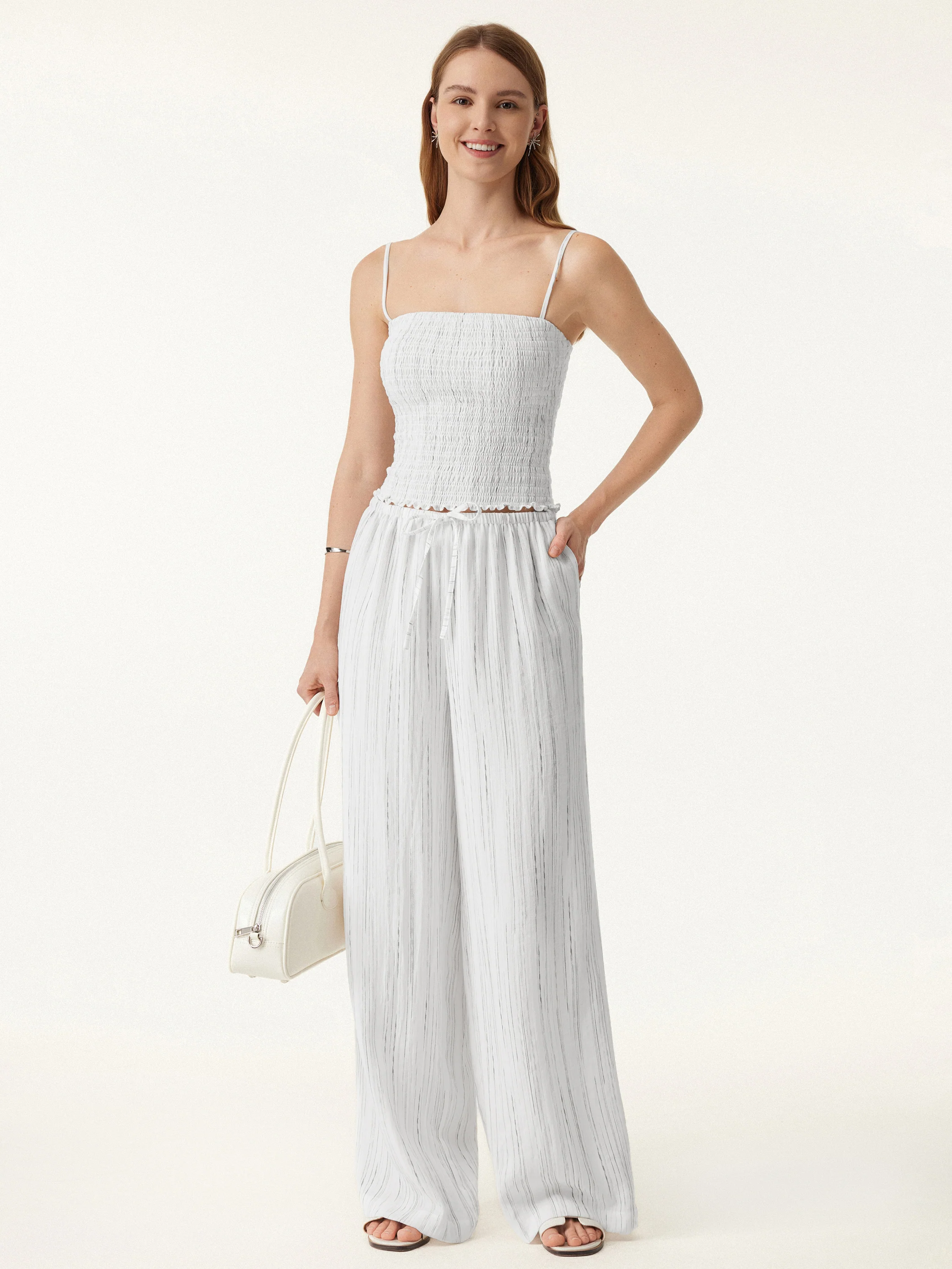 Classic Summer Striped Wide-Leg Pants with Pockets