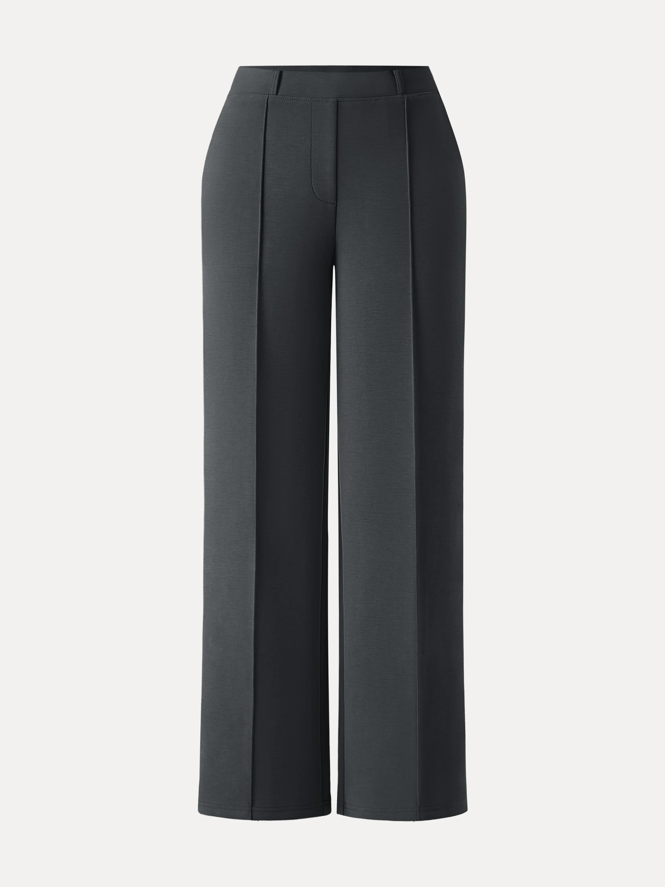 Wrinkle-Resistant Mid Rise Straight Leg Pants with Pockets