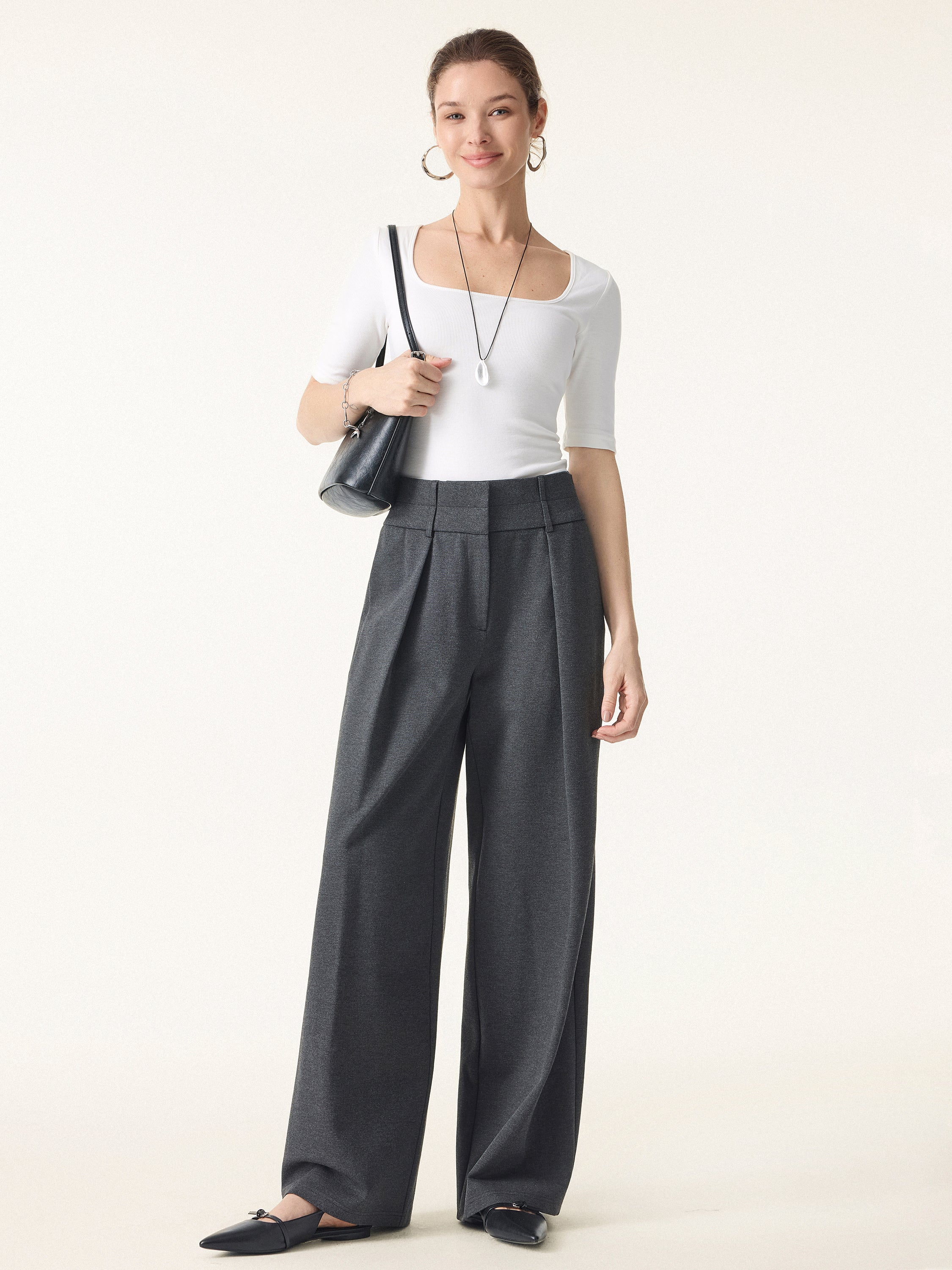 Stretchy High Rise Cropped Wide Leg Pants with Pockets
