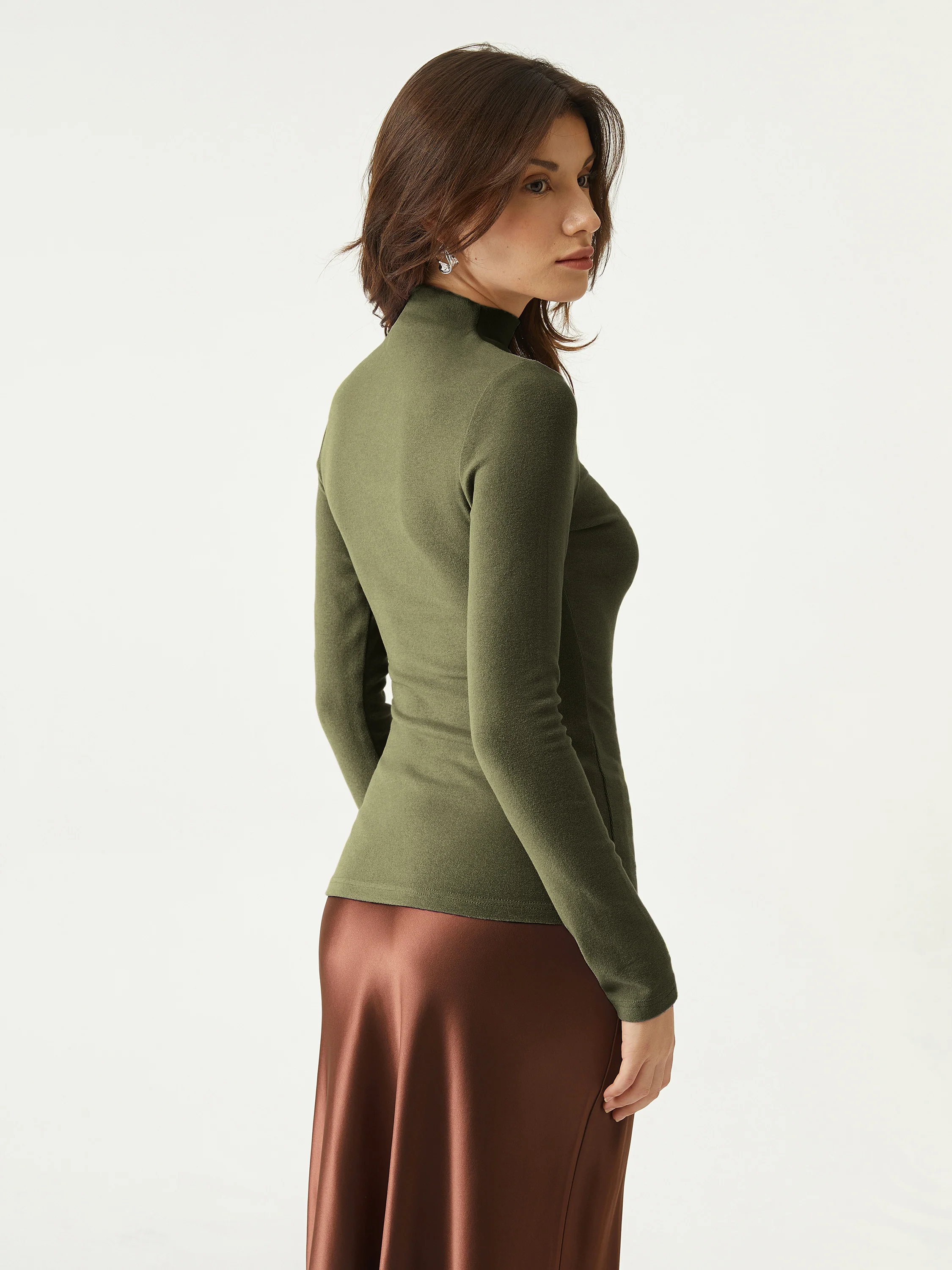 Brushed Mock Neck Hip-Length Top