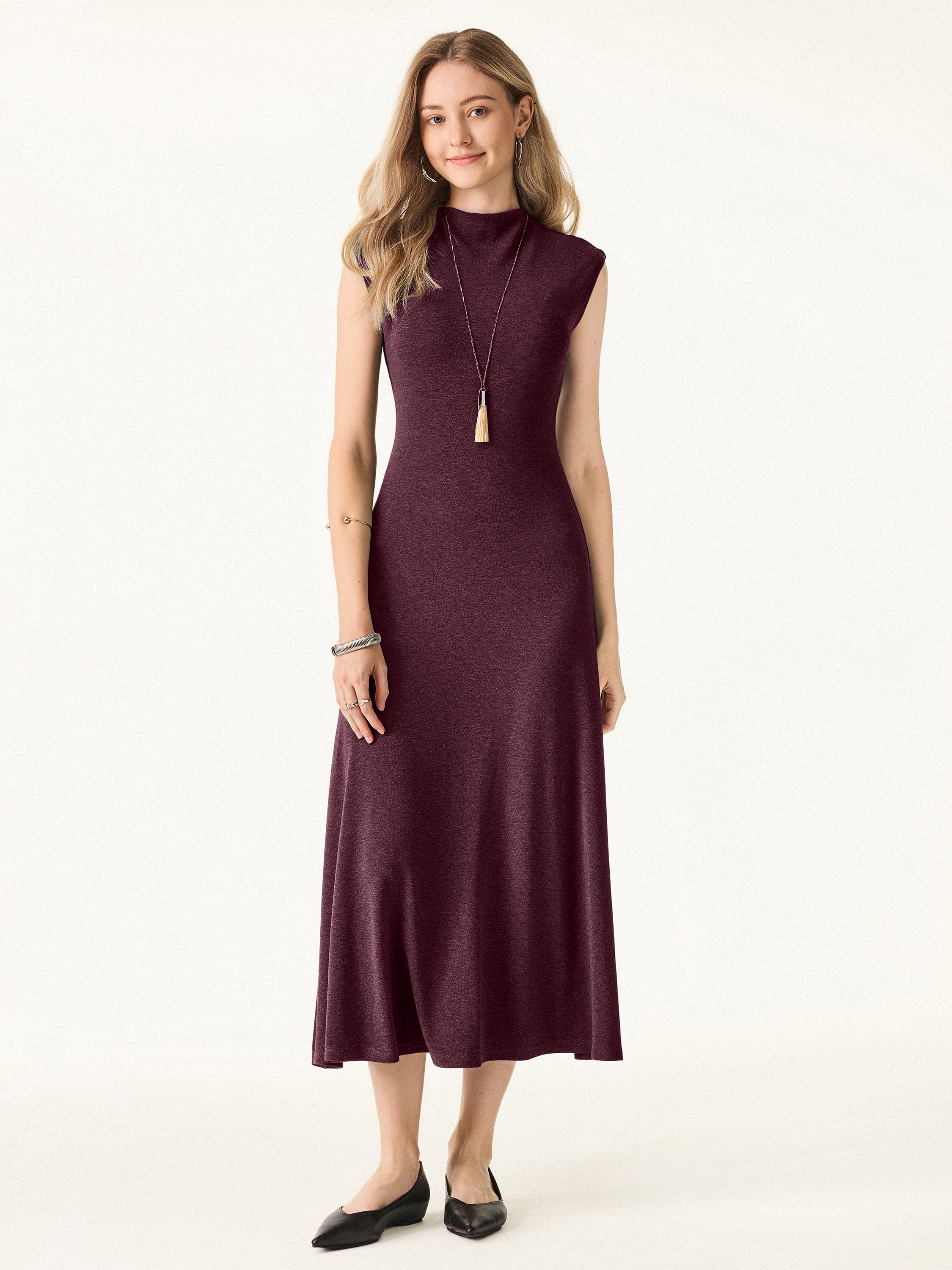 Warm Light Mockneck Wide-Shoulder Midi Brami Dress