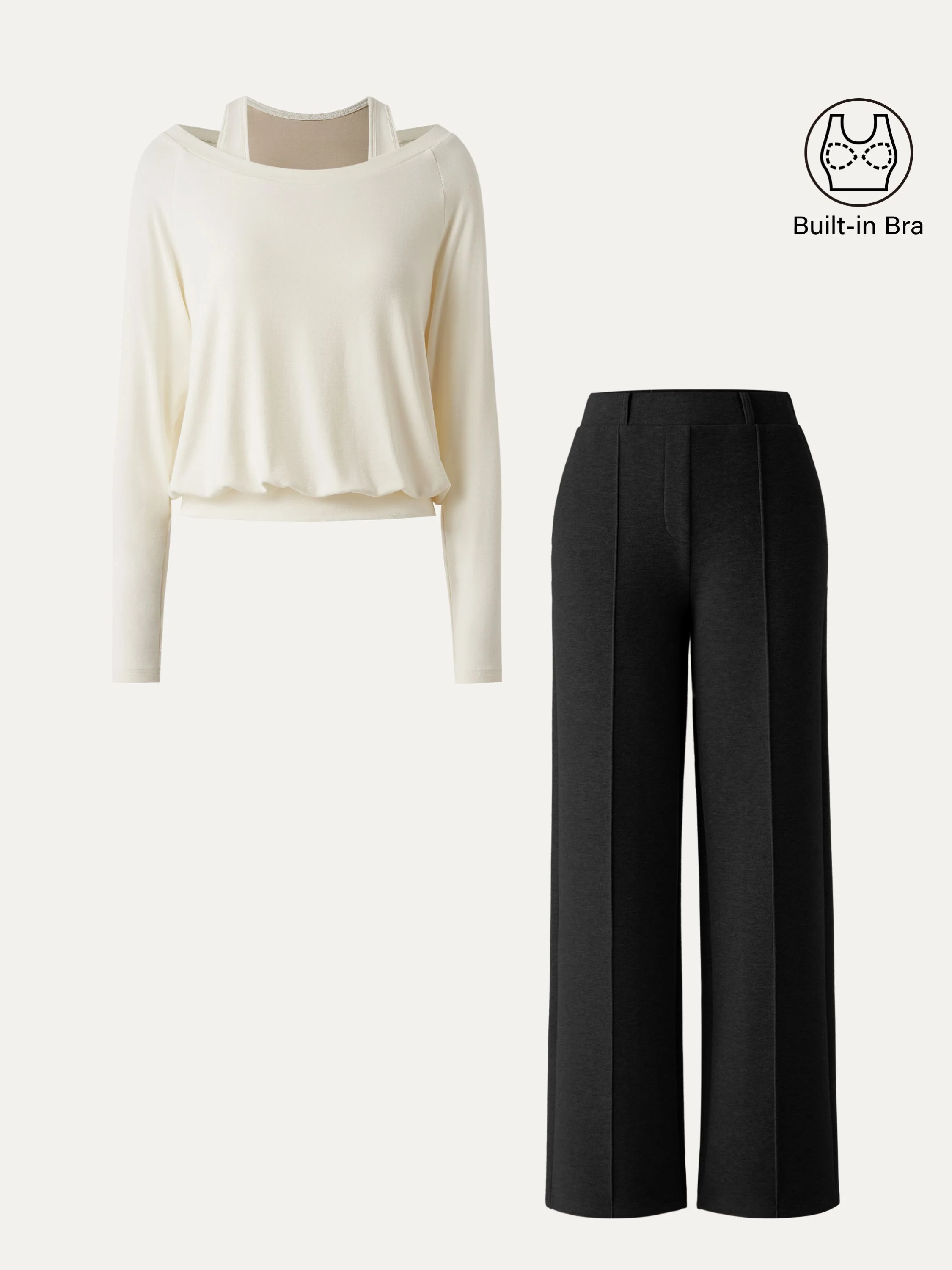 2Pcs Set Multi-Wear Layering Brami Top & High Waisted Straight Leg Pull On Pant