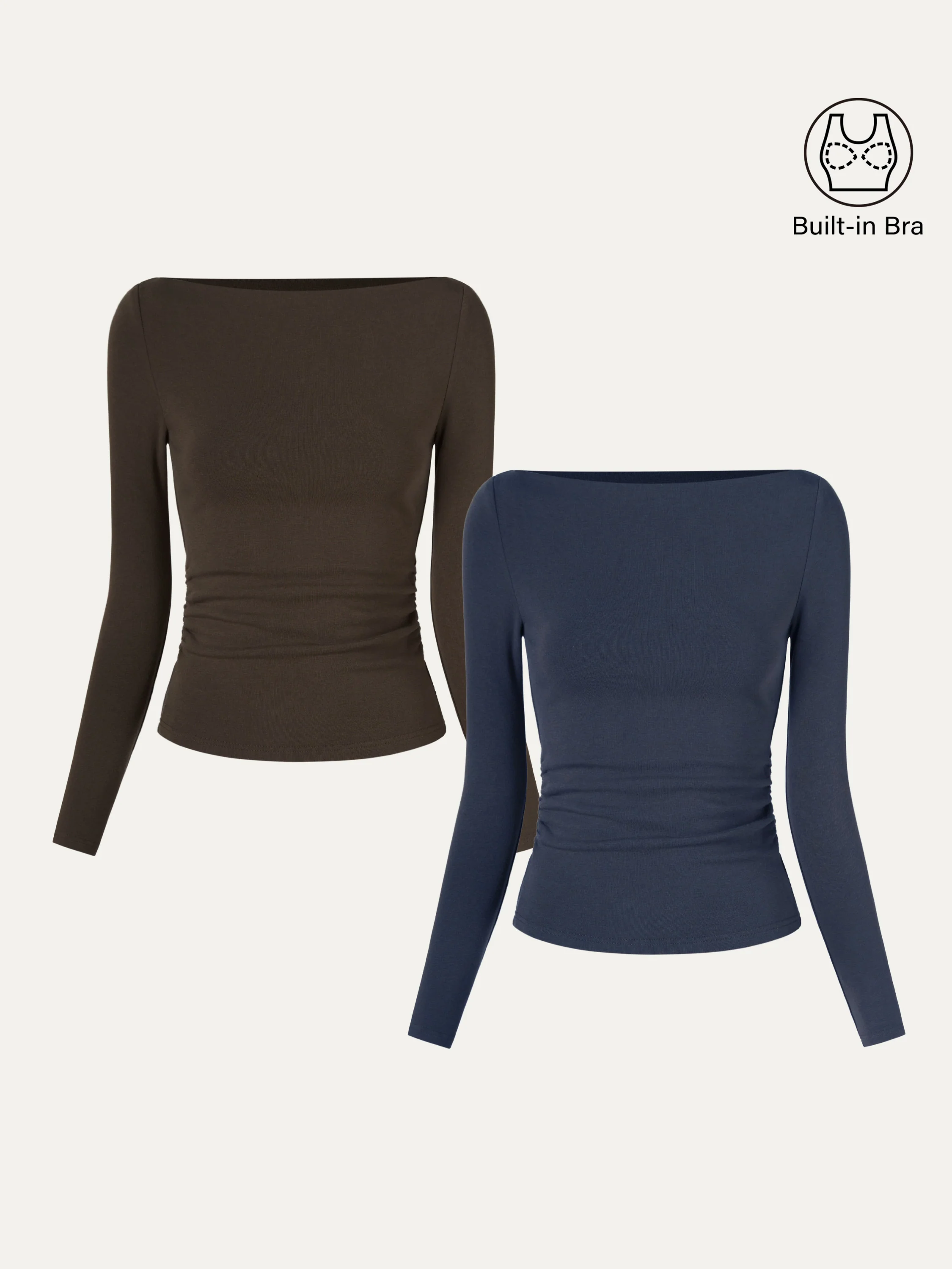 Contemporary Side-Ruched Boatneck Bra Top