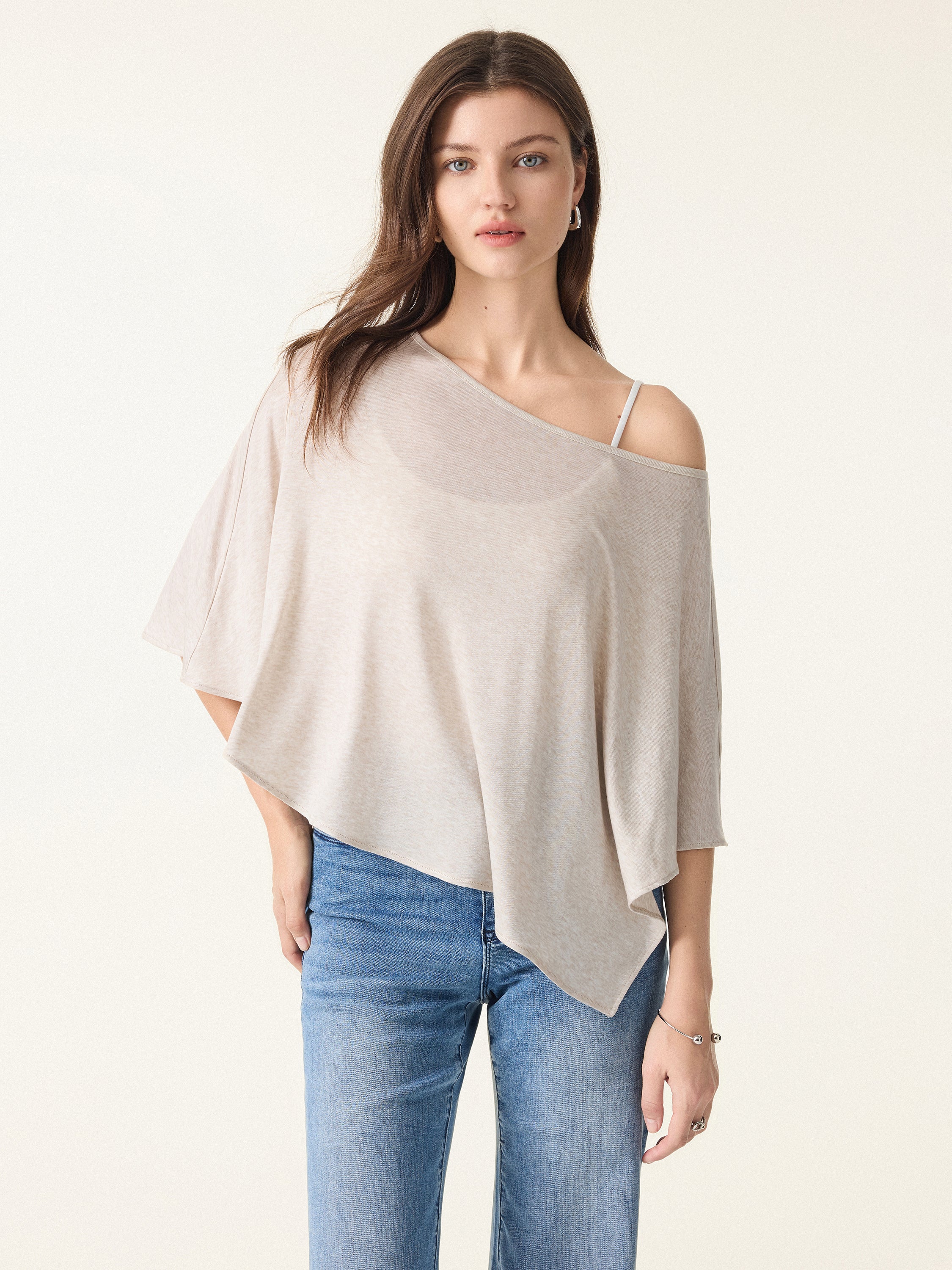 Lyocell Wool Semi-sheer Cape-style Top