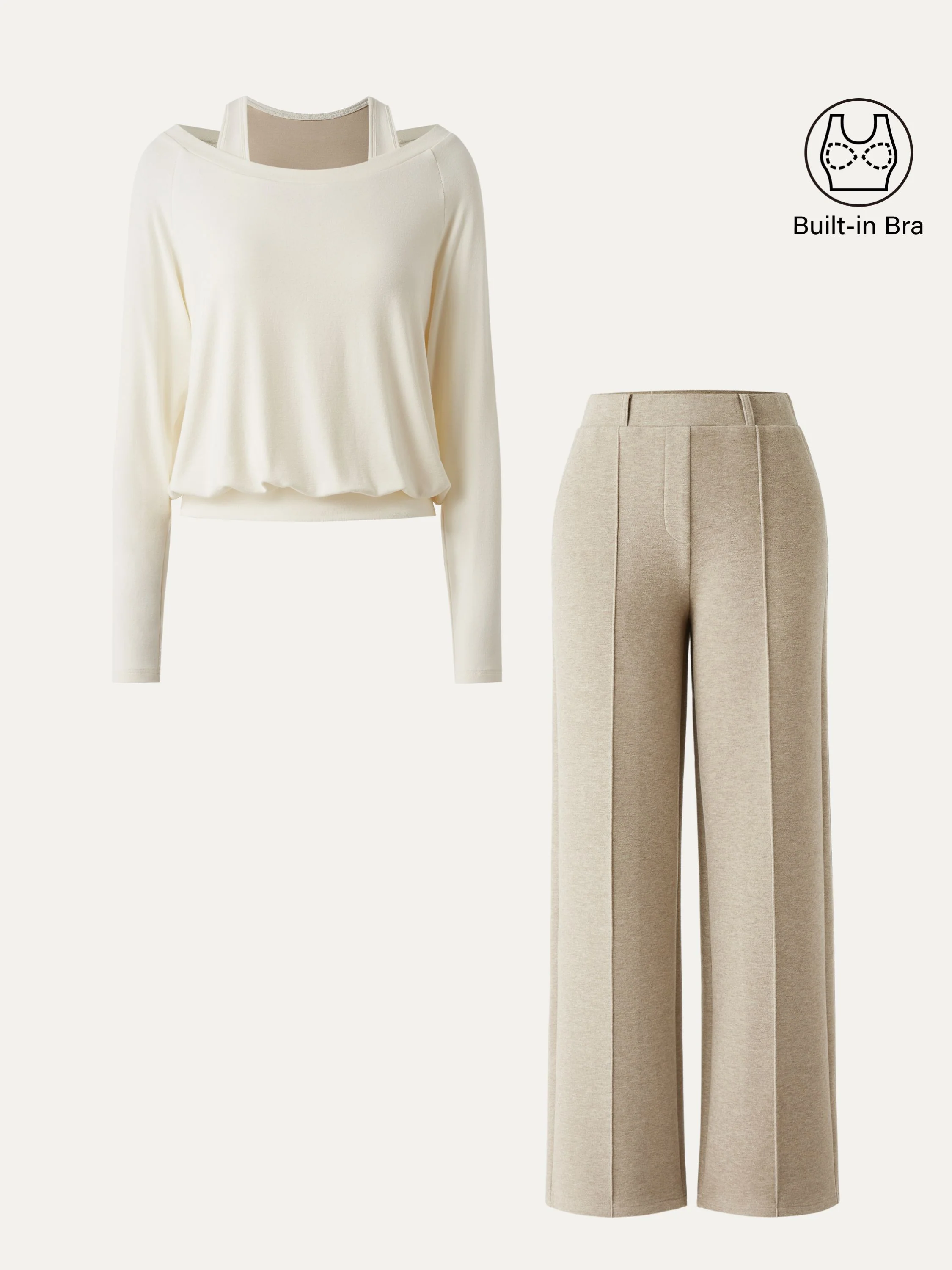 2Pcs Set Multi-Wear Layering Brami Top & High Waisted Straight Leg Pull On Pant