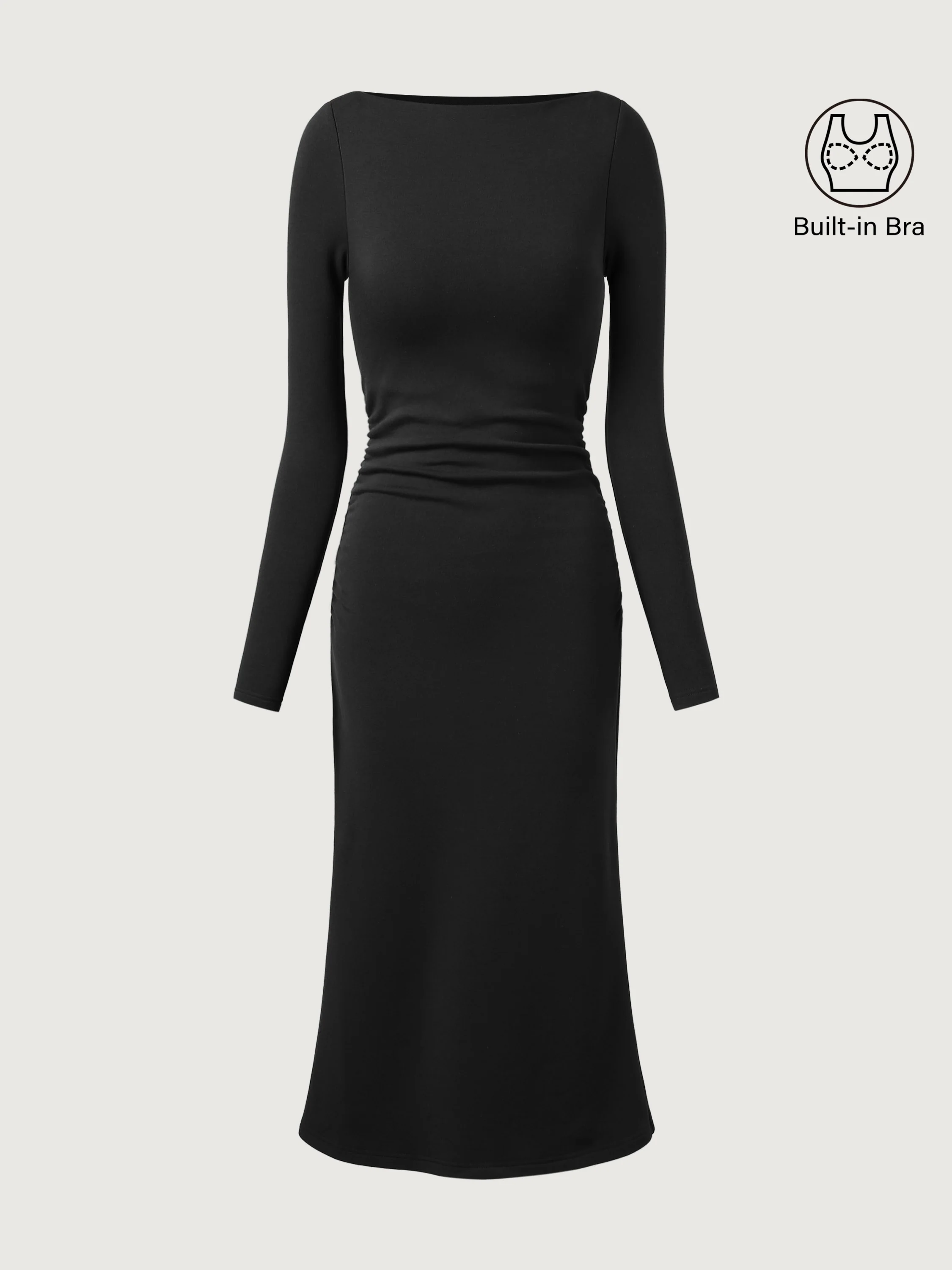 Thermal Boatneck Ruched Sides Mid-length Dress