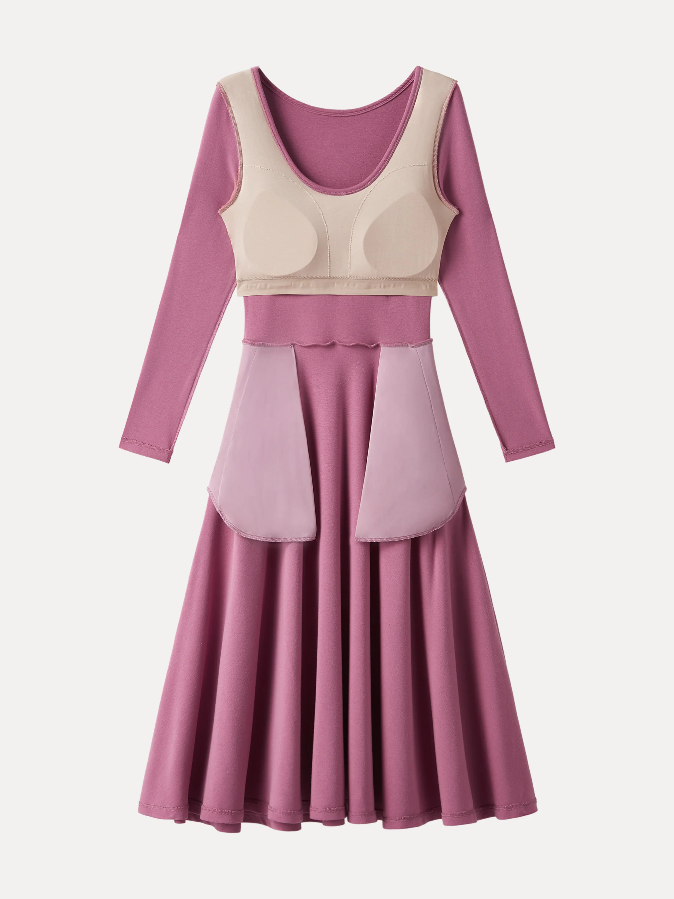 Essential Scoop Neck Long Sleeve Midi Brami Dress with Pockets