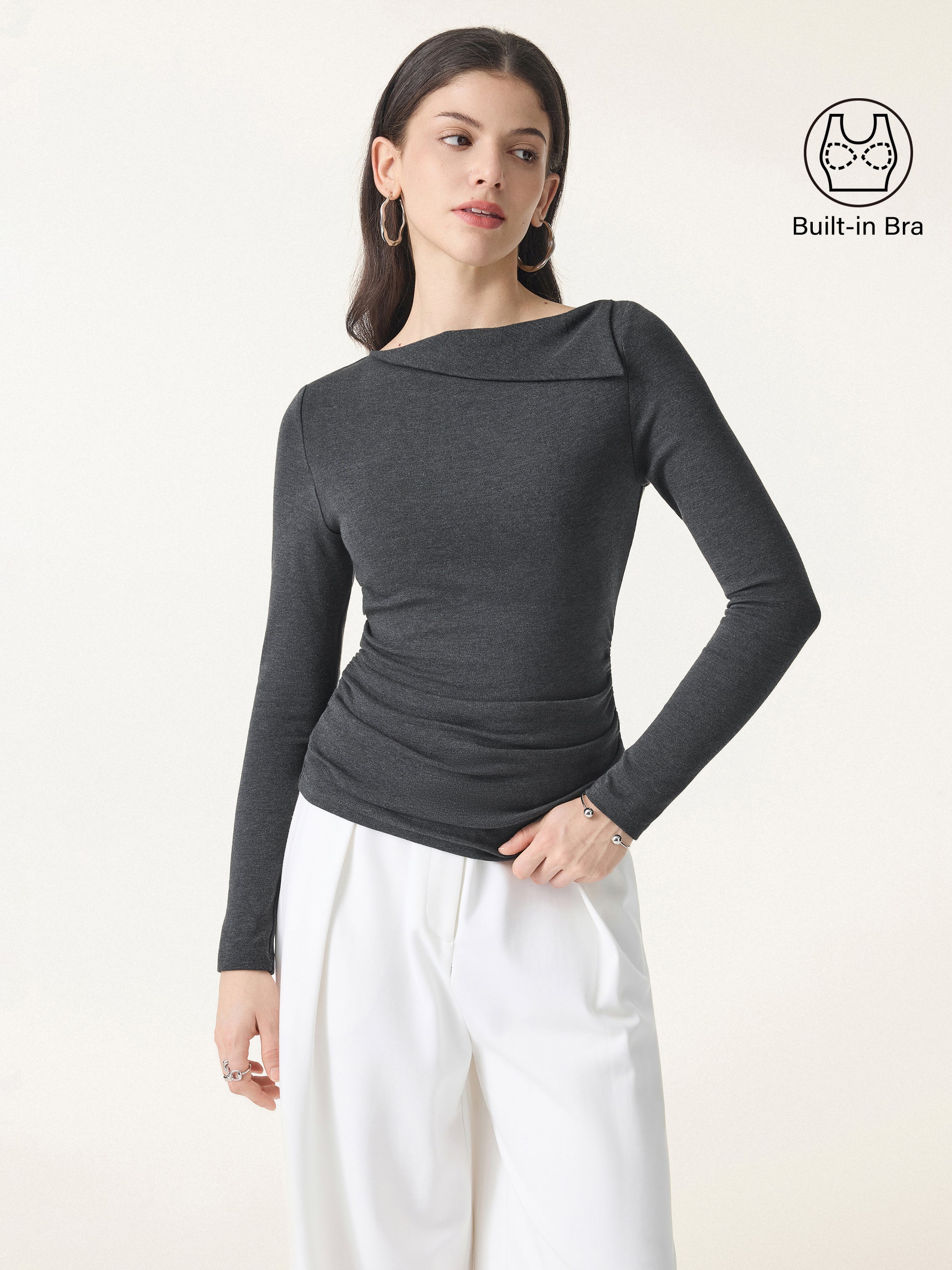Light Warm Asymmetrical Fold-Over Side Ruched Brami Top